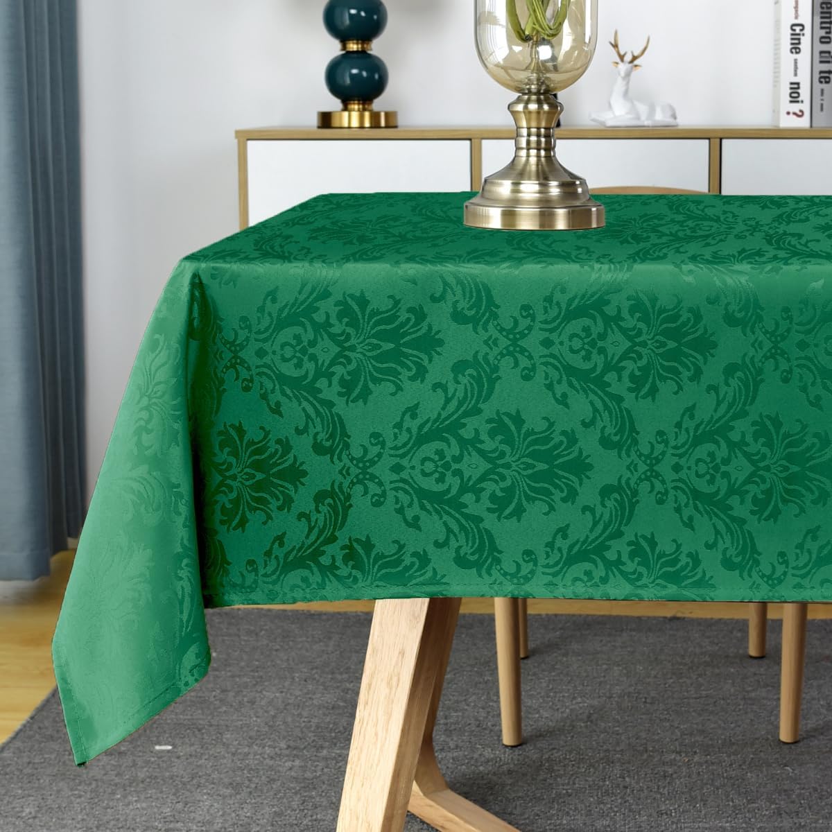 SASTYBALE Rectangle Jacquard Tablecloth, Damask Table Cloth SpillProof Wrinkle Resistant Tablecloths, Soft Polyester Oblong Table Cover for Kitchen, Dinner, Parties (Dark Green, 60X120)