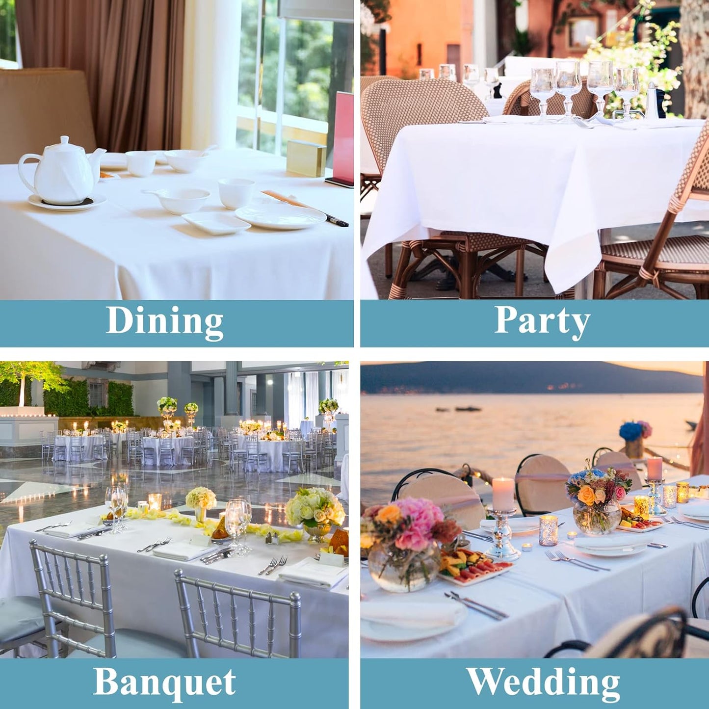 VidaFete Table Cloth 6 Pack 90 * 132inch Rectangle Tablecloth Polyester, Stain Wrinkle Resistant Polyester Dining Table Cover for Kitchen Dinning Party Wedding Rectangular Tabletop Decoration(White)