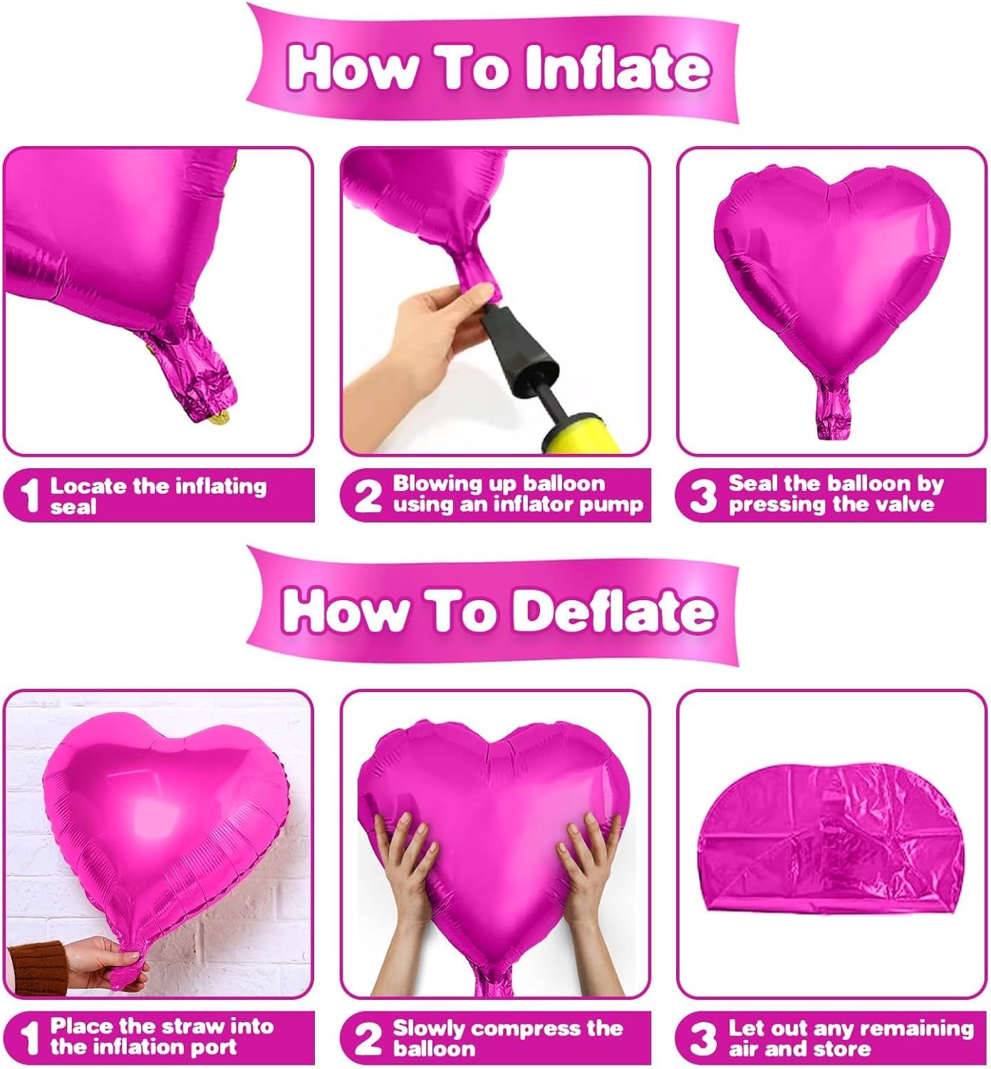 Hot Pink White Heart Balloons,12Pcs 18 Inch Light Pink Helium Foil Love Heart Shaped Balloons for Bridal Wedding Engagement Party Anniversary Birthday Baby Shower Valentines Day Decorations