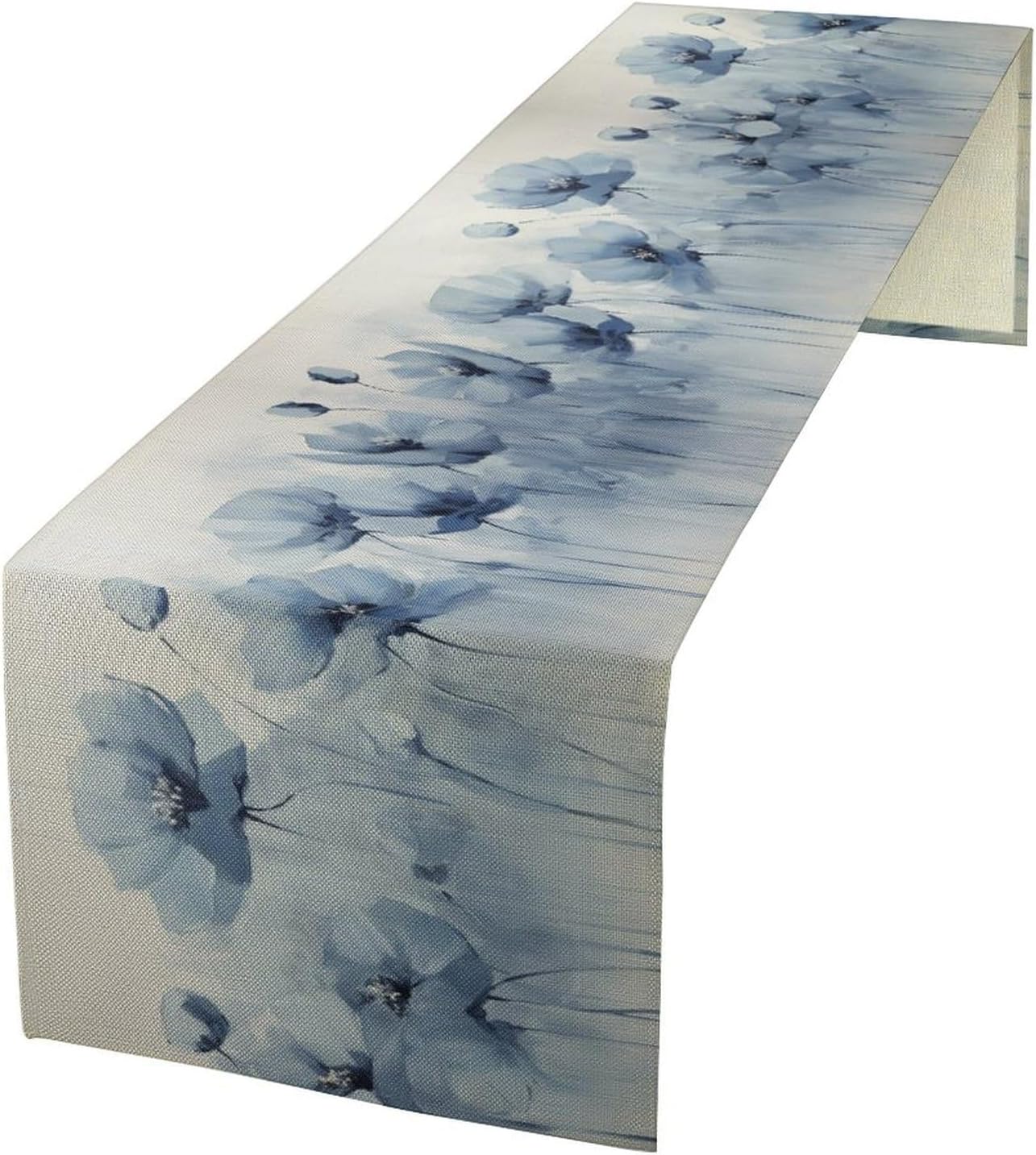 Abstract Floral Table Runner, Blue Poppy Flower Modern Art Print Kitchen Dinning Table Runner for Indoor Outdoor Home Wedding Party Holiday, 13x60 Inch
