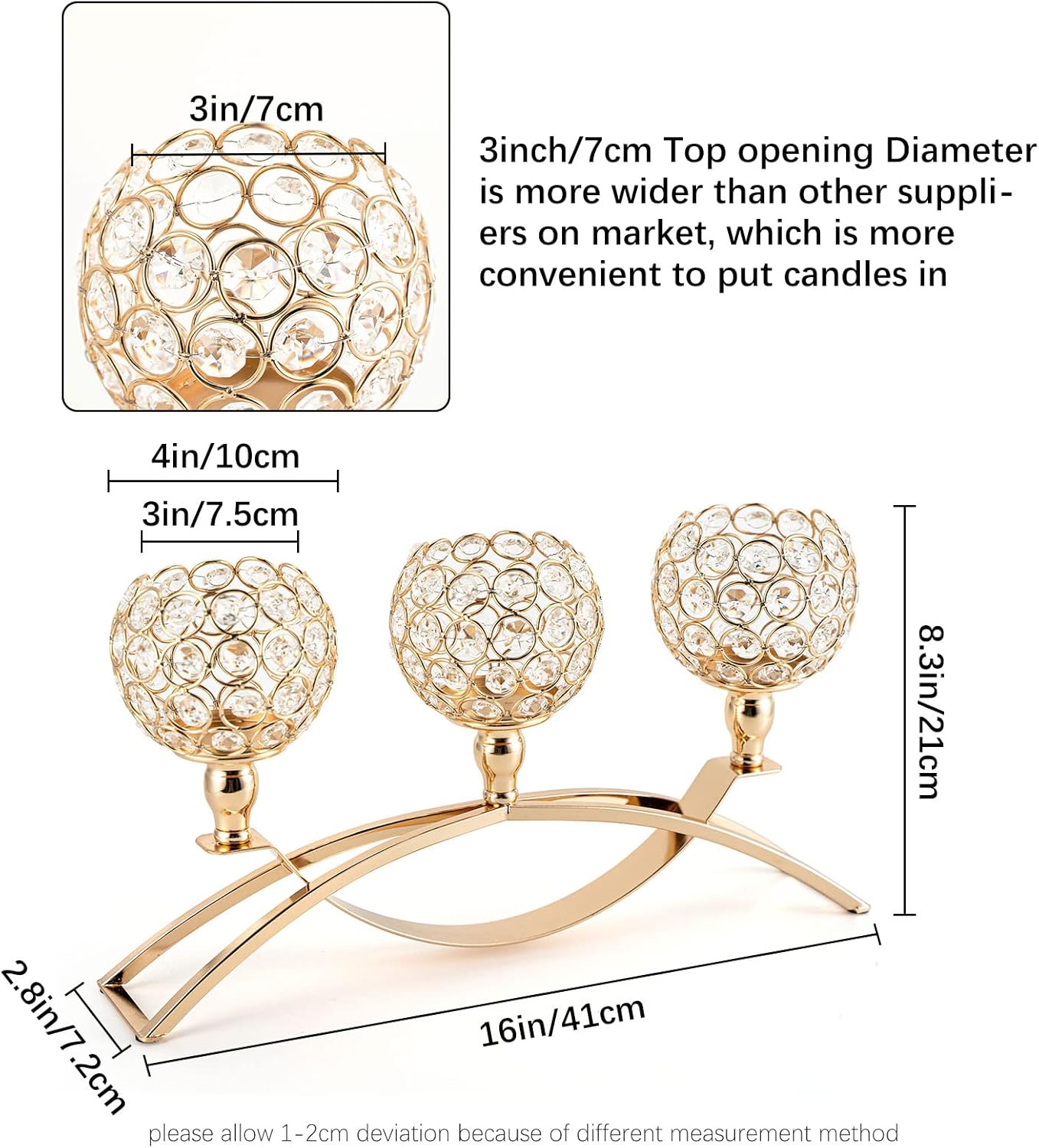 VINCIGANT Candle Stick Holder Decor Gold Candle Holders for Wedding,3-Candle Candelabras for Christmas Party Dinning Room Table Centerpiece,Gift Boxed for Thanksgiving