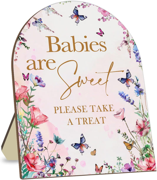 Sweet Babies Please Take A Treat Floral Butterfly Baby Shower Decoration Sign - Pink Welcome Sign 9 * 11IN