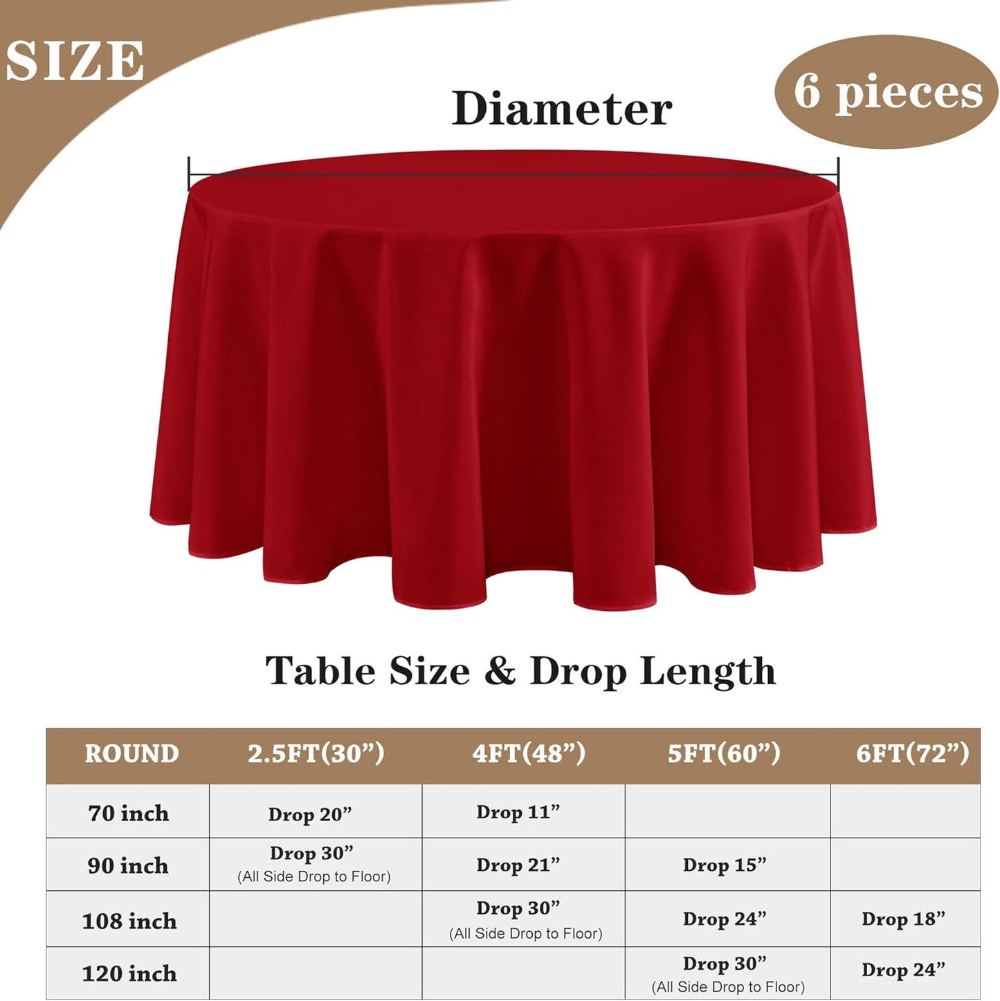 Fitable 6 Pack Red Round Table Clothes - 90 Inches in Diameter - Stain Resistant and Washable Tablecloths, Polyester Fabric Table Covers for Wedding, Party, Banquet, Gathering
