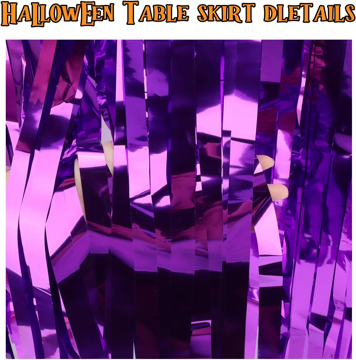 28x106 Inch Purple Sequin Tablecloth for Halloween Decorations, Metallic Tinsel Foil Fringe Table Skirt, Rectangle or Round Tables Decor, Table Cover, Ghost Decorations for Halloween Party