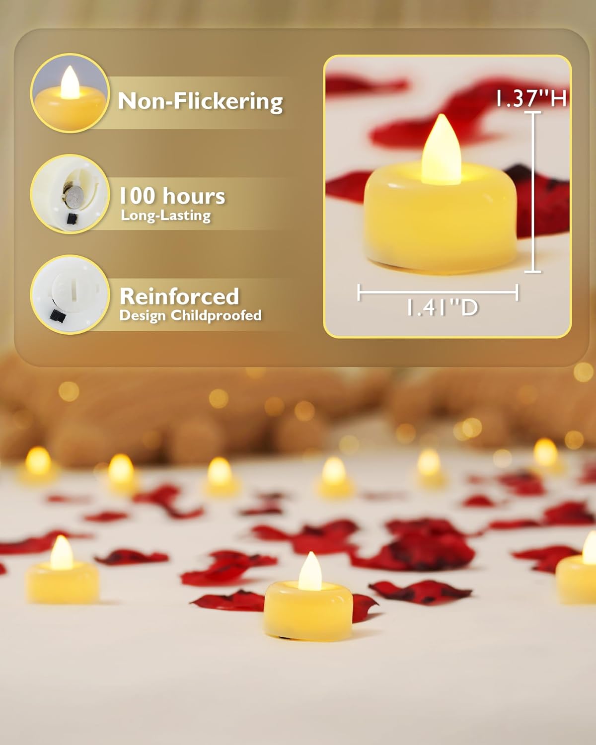 Amagic 12/24/50/100/150 Pack Flameless LED Tea Lights Candles Battery Operated, Electric Fake Tealight Candles for Votive, Halloween, Christmas, Home Decor, Wedding, Table Decor
