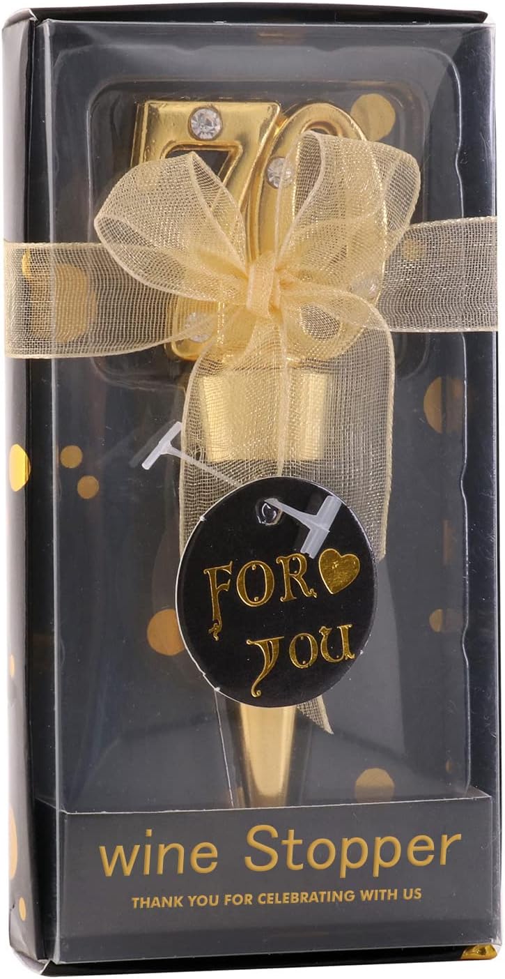 24 Pack 70th Birthday Party Favors For Guests-70 Years Old Wine Bottle Stopper With Gift Box For 70th Wedding Anniversary Souvenirs Party Favor Decoration