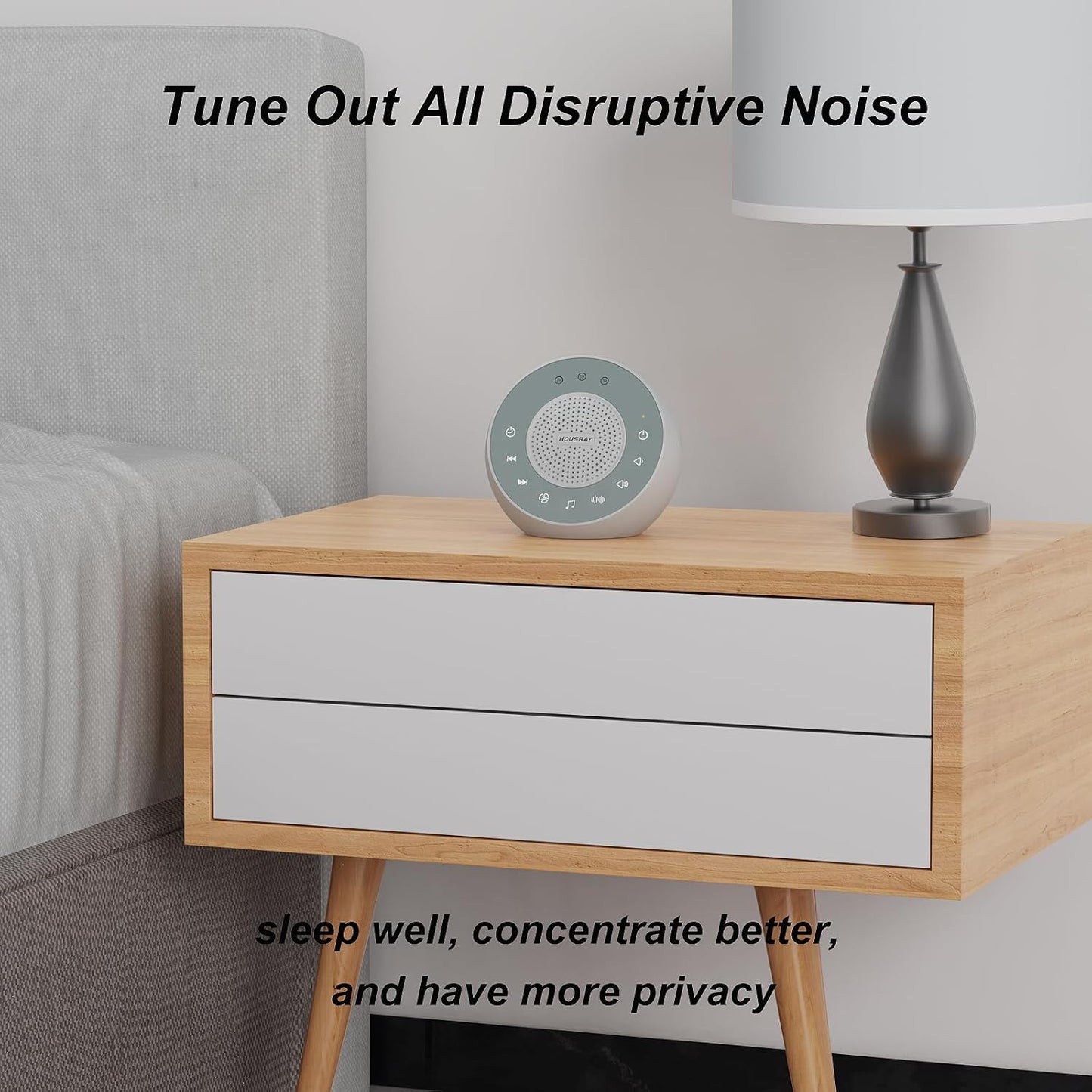 Housbay Glows White Noise Sound Machine, 31 Soothing Sounds, 5W Loud Stereo Sound, Sleep Timer, Small Travel Sleep Machine & Noise Canceling for Sleeping, Relaxation-Gray