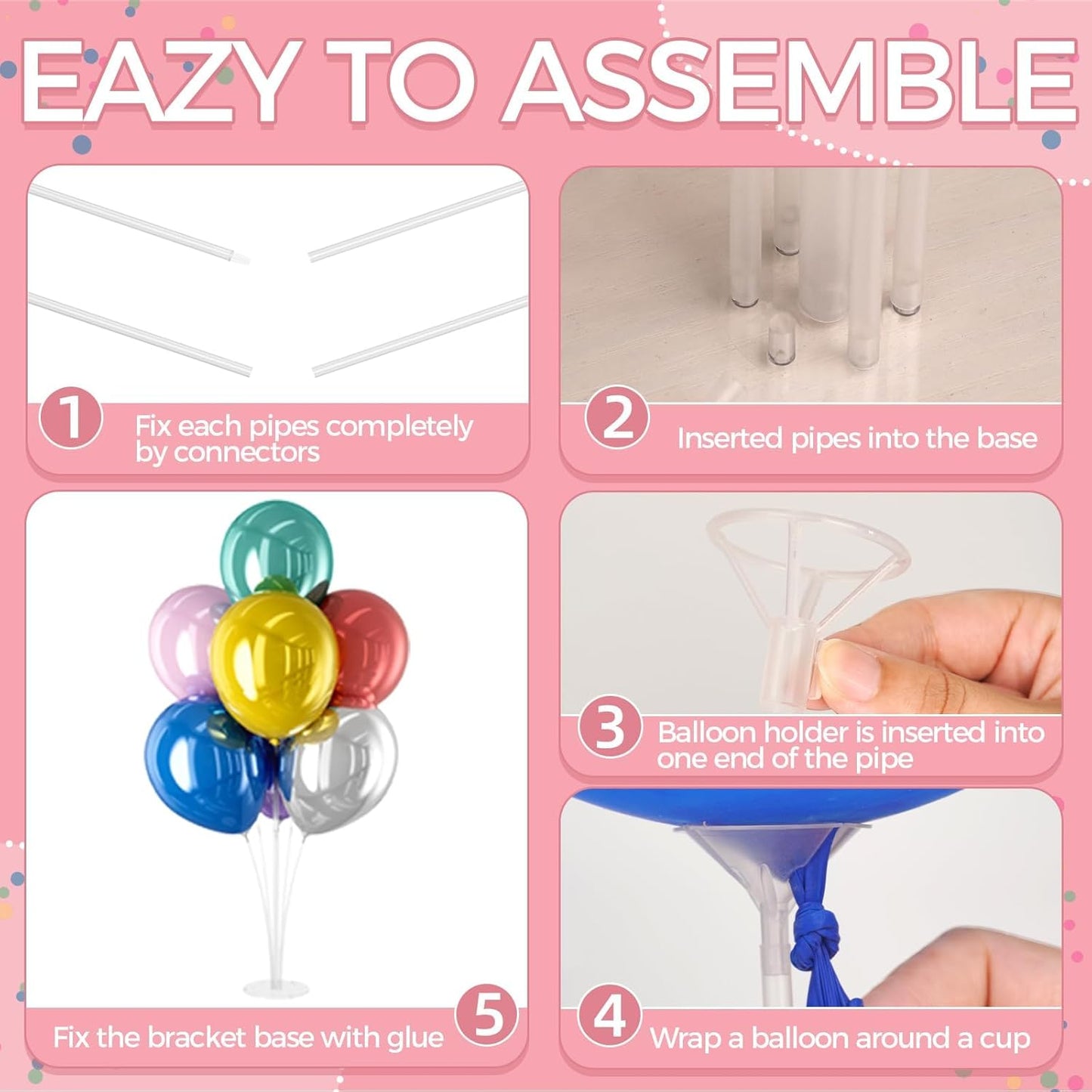 Balloon Stand Kit - 2 Set Table Stands with Base, Easy Assembly Balloon Sticks, Reusable Holders for Baby Showers, Weddings, Birthdays, Party Decorations