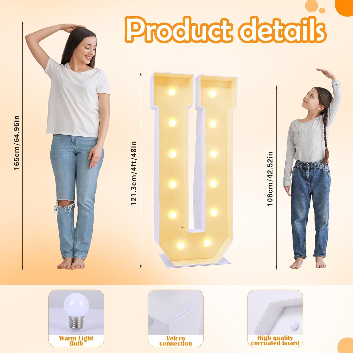 4ft Marquee for Letters U, Large Light up Letters, Multifunctional Large Marquee for Letters 4 Feet Tall for Party Decorations, Letter Balloons, Wedding Decor, Proposal Decorations (Letters U)