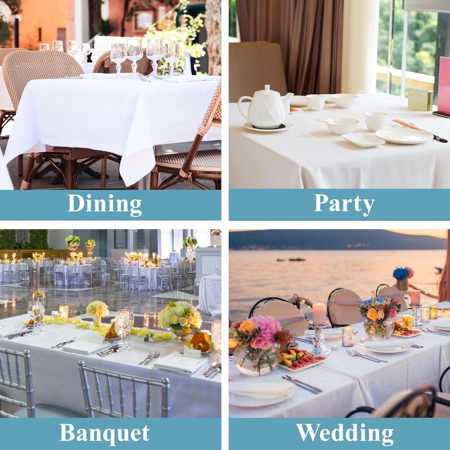 VidaFete 60*84inch Rectangle Tablecloth Polyester Table Cloth，Stain Resistant and Wrinkle Polyester Dining Table Cover for Kitchen Dinning Party Wedding Rectangular Tabletop Buffet Decoration(White)