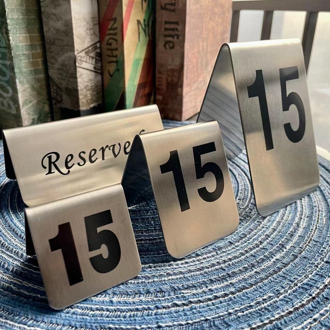 10 Pcs Metal Place Cards Stackable Tent Style Table Numbers，Place Card Holders for Celebration Wedding Party Restaurants Cafes Bars Gatherings meeting Room Board Game Serial (Medium 41-50, Black)