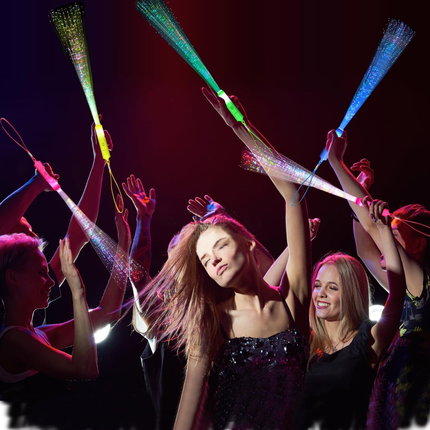 48 PCS Glow Fiber Wands Sticks LED Light Wands 3 Modes Flashing Fiber Optic Light Rod Bulk Fiber Optic Wands for Halloween Christmas Bar Wedding Party Supplies