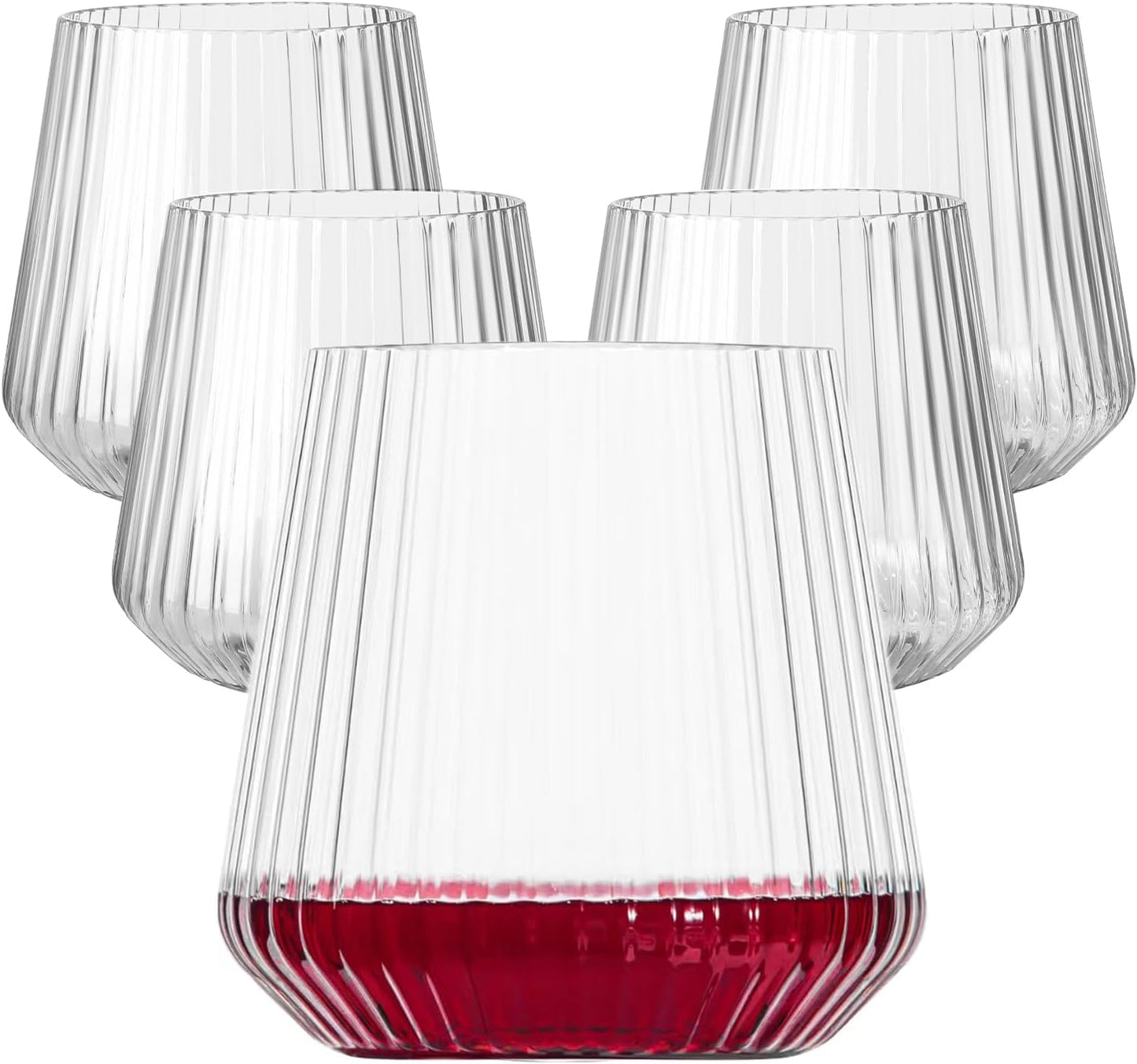 40 Pack Plastic Ribbed Wine Glasses, 14Oz Origami Disposable Wine Glasses Unbreakable Clear Plastic Cocktail Glasses Recyclable Shatterproof Reusable Wine Cups (14oz 40pack)