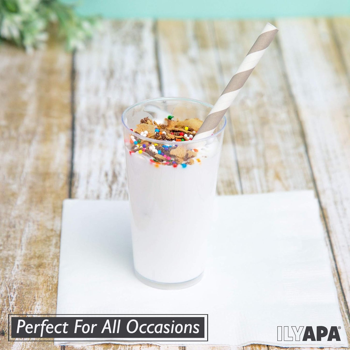 Ilyapa 3oz Plastic Dessert Cups - 100 Pack Mini Dessert Cups with Spoons - Clear Reusable Small Appetizer Cup for Cheesecake Shooters, Chocolate Mousse, Parfait - Party and Catering Supplies - Round