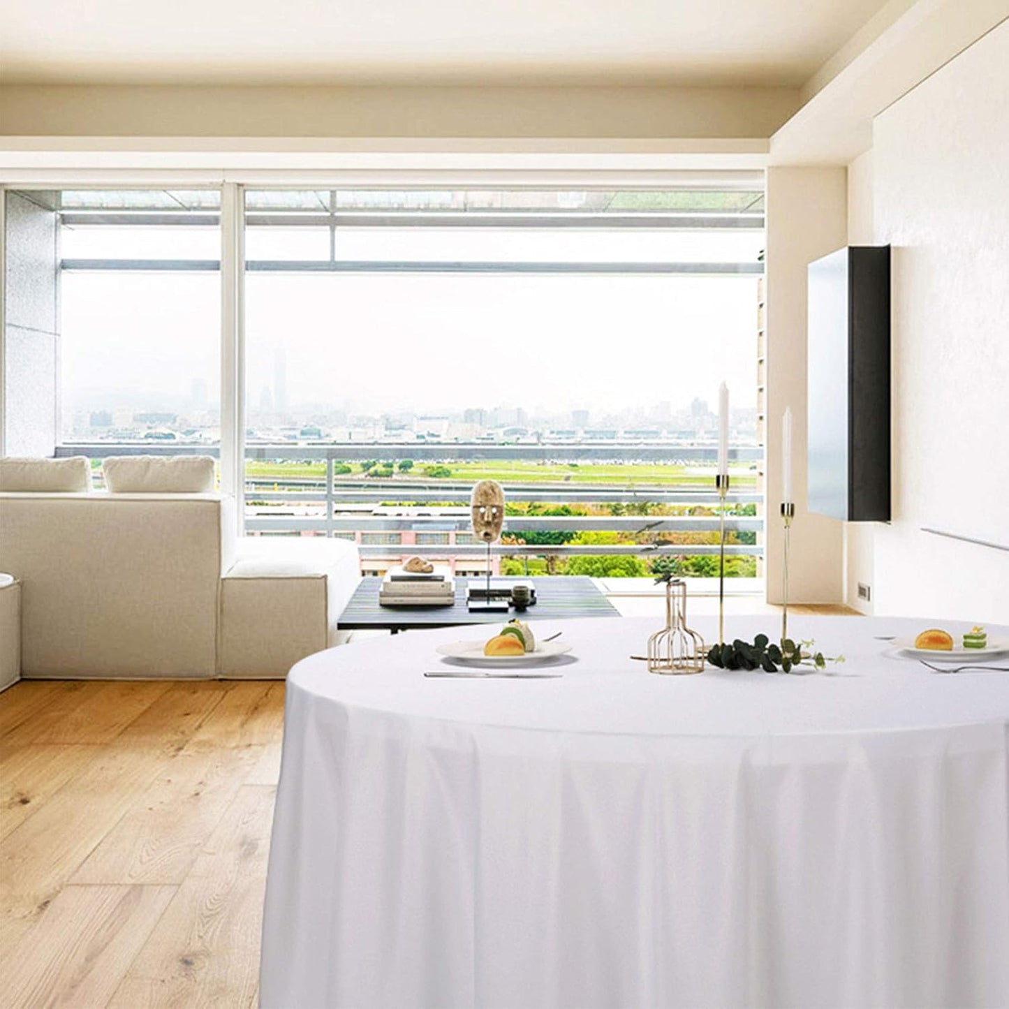 Ascoza 2pack 70 Inch White Round Tablecloth in Polyester Fabric for Wedding/Banquet/Restaurant/Parties