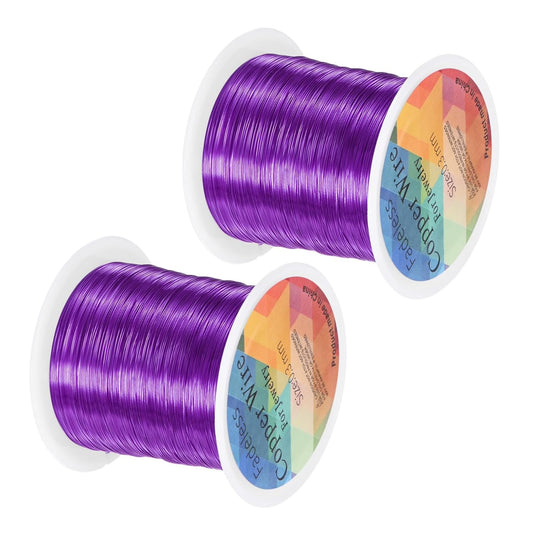 2-Rolls 0.2mm Jewelry Wire, 32 Gauge 328FT Craft Wire Copper Beading Wire for Jewelry Making/Planting/Weaving/DIY Crafting, Soft Metal Wires [100M, Purple]