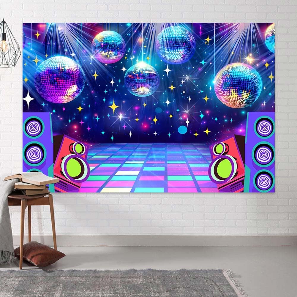 Dance Party Backdrop Retro 80s 90s Theme Stage Dance Ball Music Birthday Party Decoration DJ Photography Background 15 x 10 ft for Baby Shower Picture Photo Shoot Polyester Fabric,Multi1