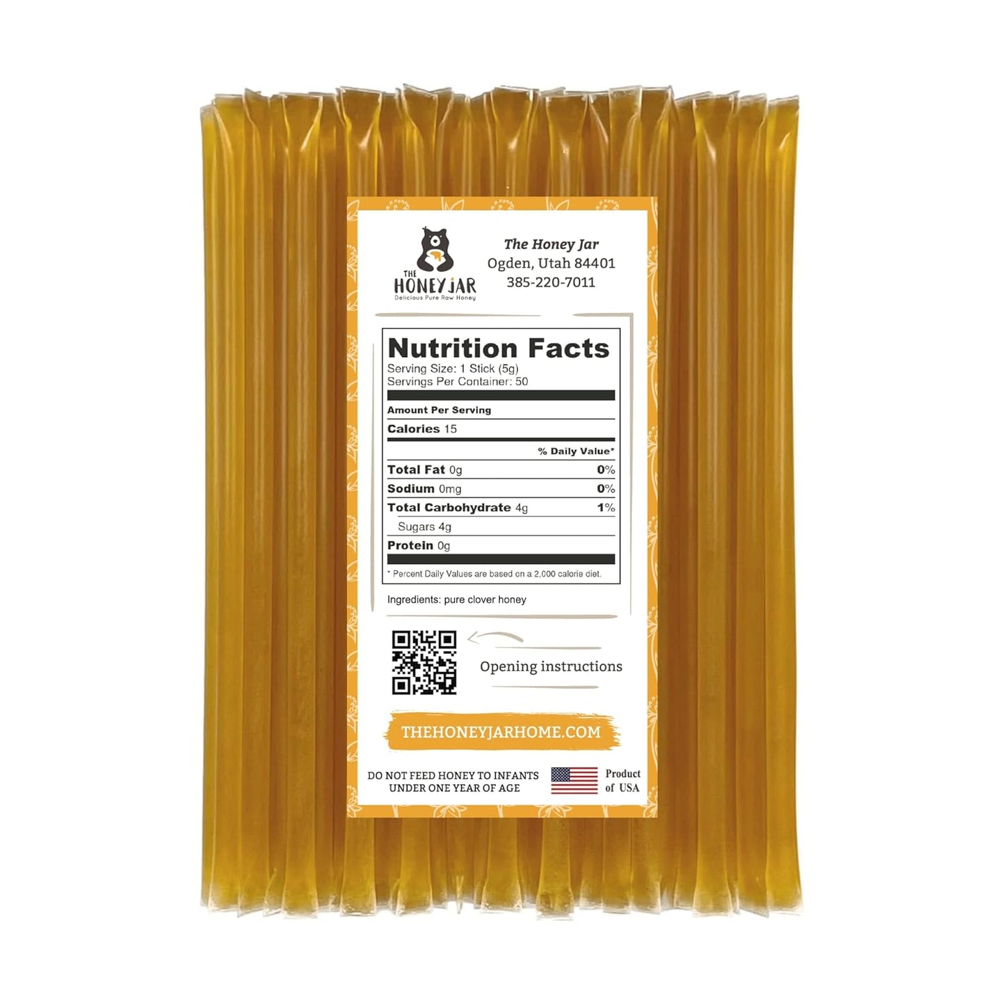 The Honey Jar Plain Honey Sticks - Pure Honey Straws For Tea, Coffee, or a Healthy Treat - One Teaspoon of Flavored Honey Per Stick - Made In The USA with Real Honey - (50 Count)