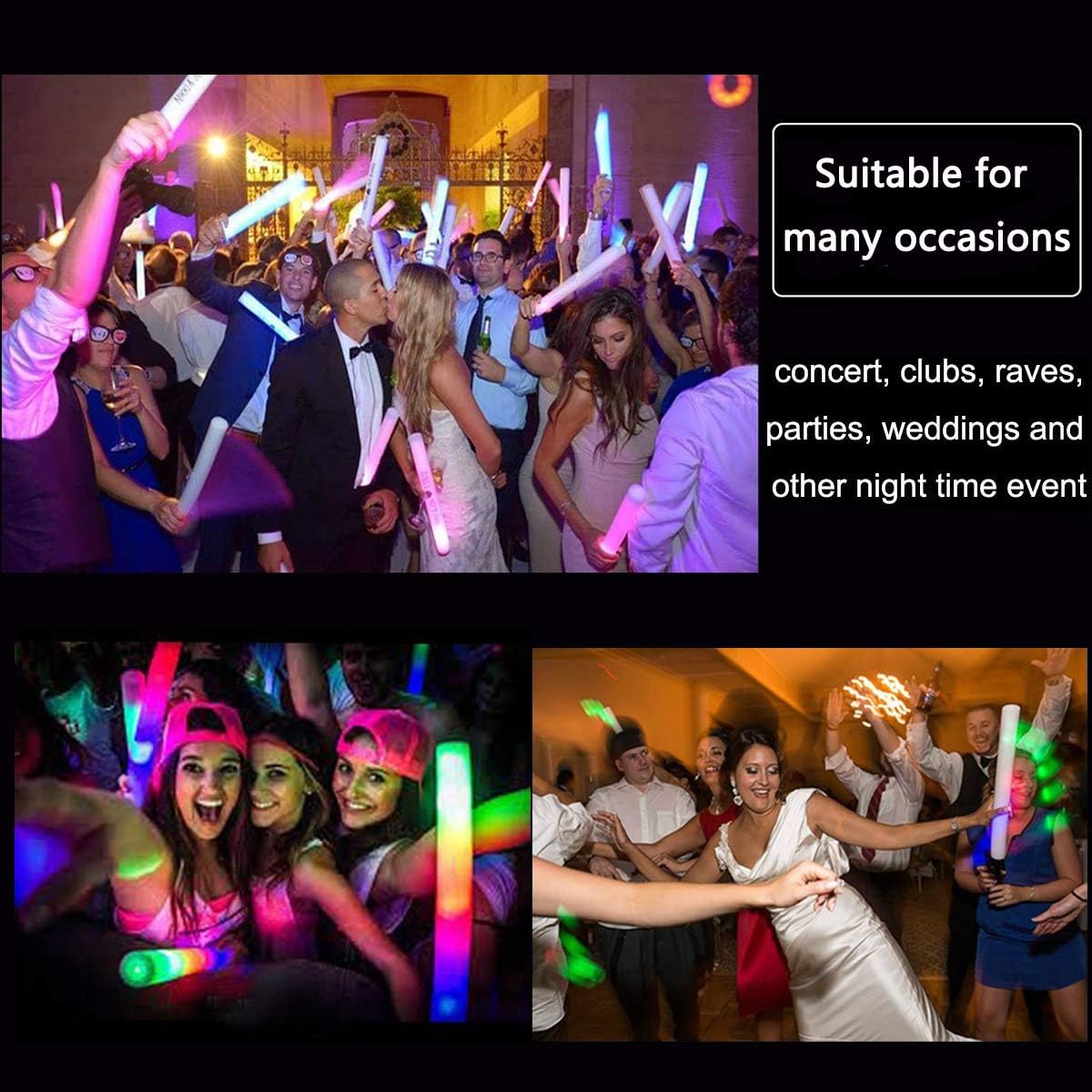 Glow Sticks Bulk, 32 Pcs LED Foam Sticks Glow in the Dark Party Supplies with 3 Modes Colorful Flashing,Light Up Batons Party Favors for Party Wedding Birthday Concert Halloween Christmas