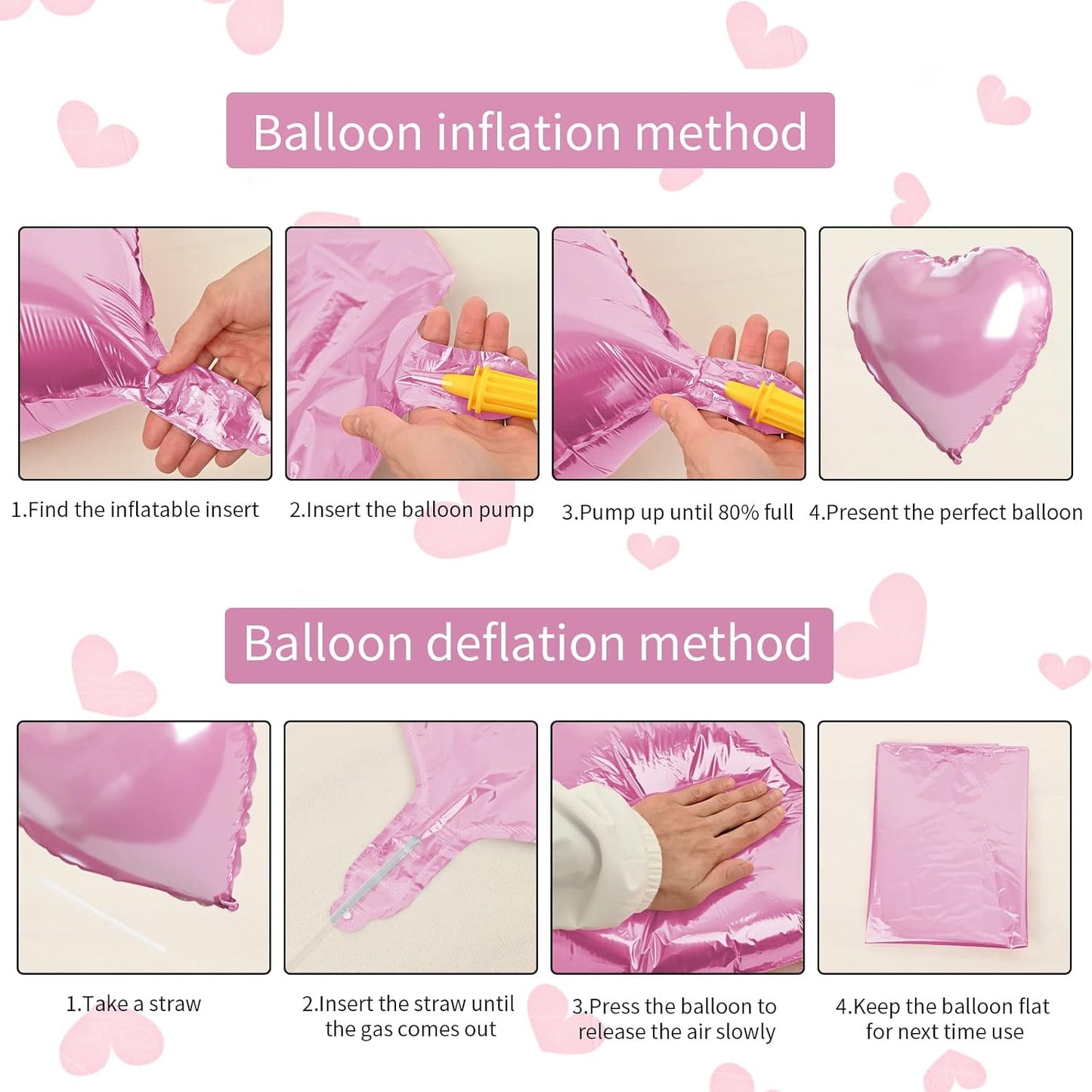 Pink White Agate Heart Shape Balloons - 10PCS Pink & White Foil Heart Balloons for Valentine's Day Decorations - 18inch