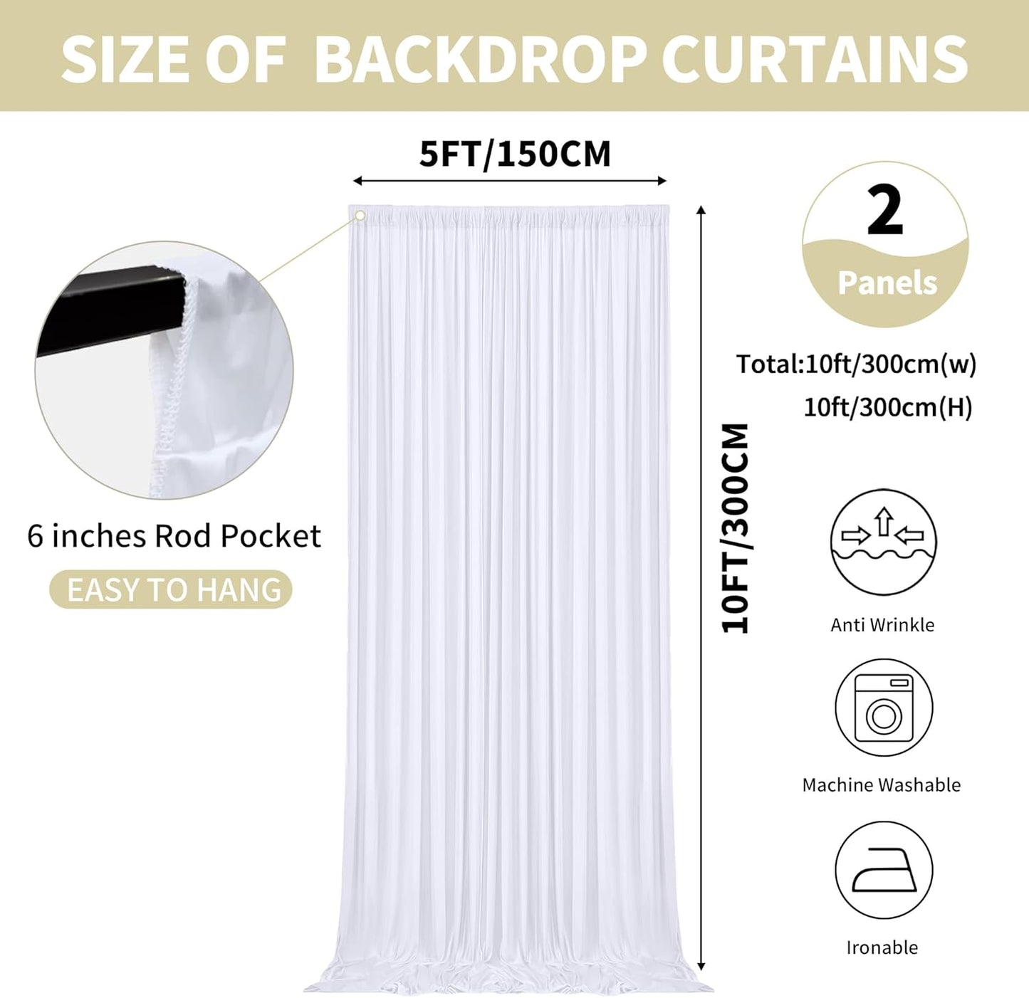 10x10ft Backdrop Curtains for Parties, 2 Panels 5x10ft Photography Backdrop Curtain with Rod Pocket,Backdrop Polyester Background Drapes,Wedding Backdrop Drapes for Birthday Baby Shower Home Decor