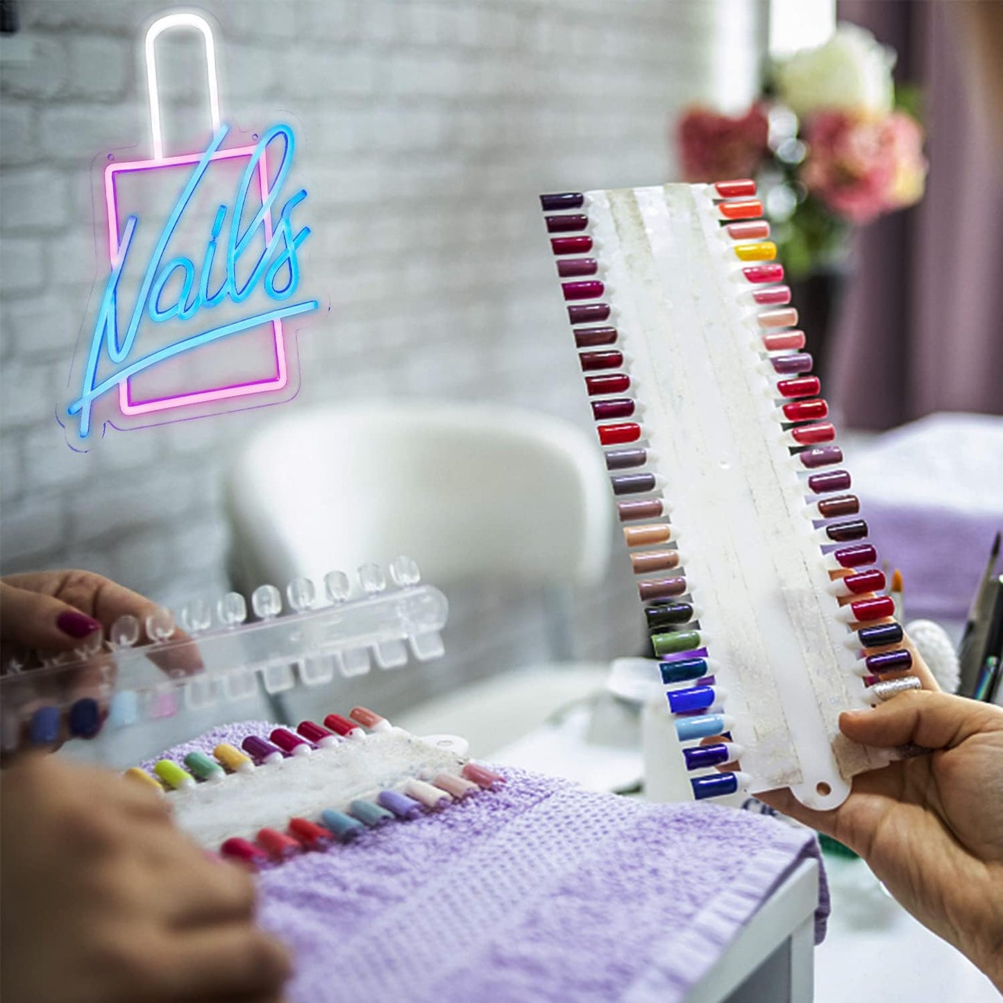 Nails Neon Sign LED Neon Light Signs Nail Polish Light Up Signs for Wall Decor Colorful Acrylic LED Wall Sign Pink Neon Lights for Bedroom Beauty Room Girly Room Nails Salon Decor