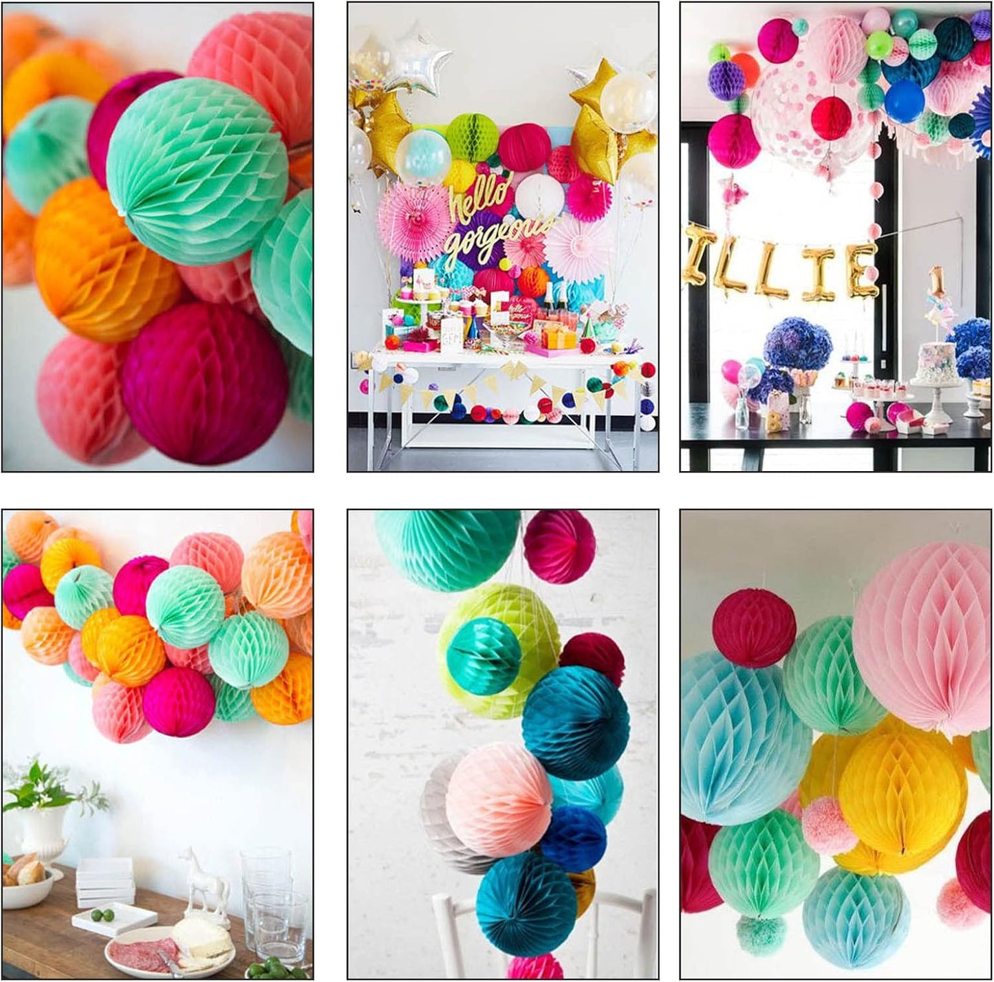 CC wonderland zone 12pcs Rainbow Paper Honeycomb Balls,Colourful Hanging Tissue Pom poms for Party Decoration,6inch&10inch