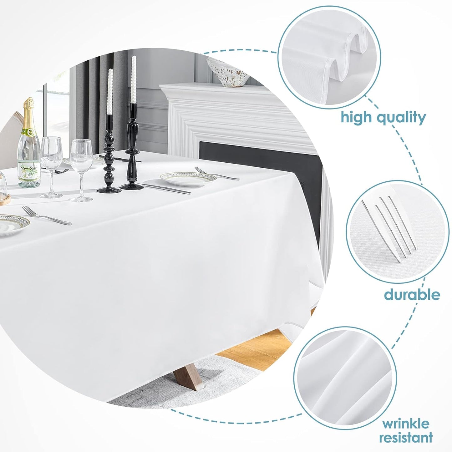 VidaFete Table Cloth 6 Pack 90 * 132inch Rectangle Tablecloth Polyester, Stain Wrinkle Resistant Polyester Dining Table Cover for Kitchen Dinning Party Wedding Rectangular Tabletop Decoration(White)