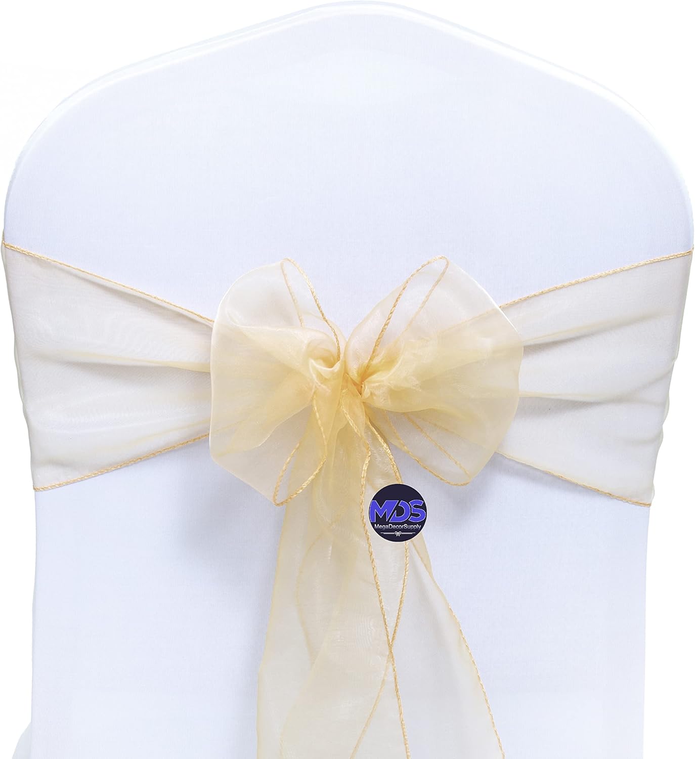 MDS Pack of 100 PCS Organza Chair Sashes Wider Dining Chair Bows Ribbon Tie Back for Wedding Party Birthday Bridal Shower Reception Event Banquet Home Chair Cover Decoration - Beige