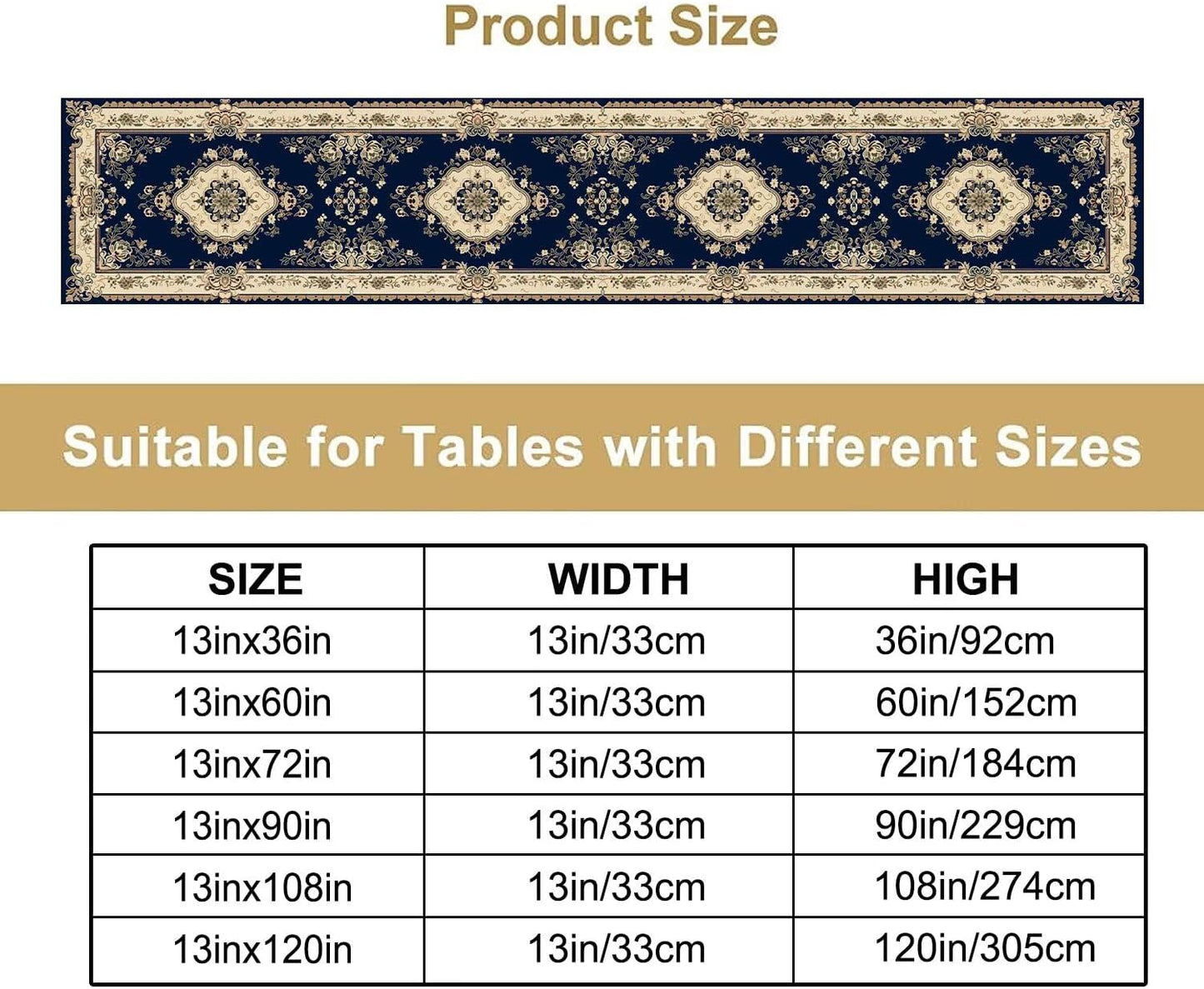 Vintage Elegant Farmhouse Table Runner Blue Beige Flower for Home Farmhouse Kitchen Table Dining Coffee Room Garden Party Wedding Decor 13x120in