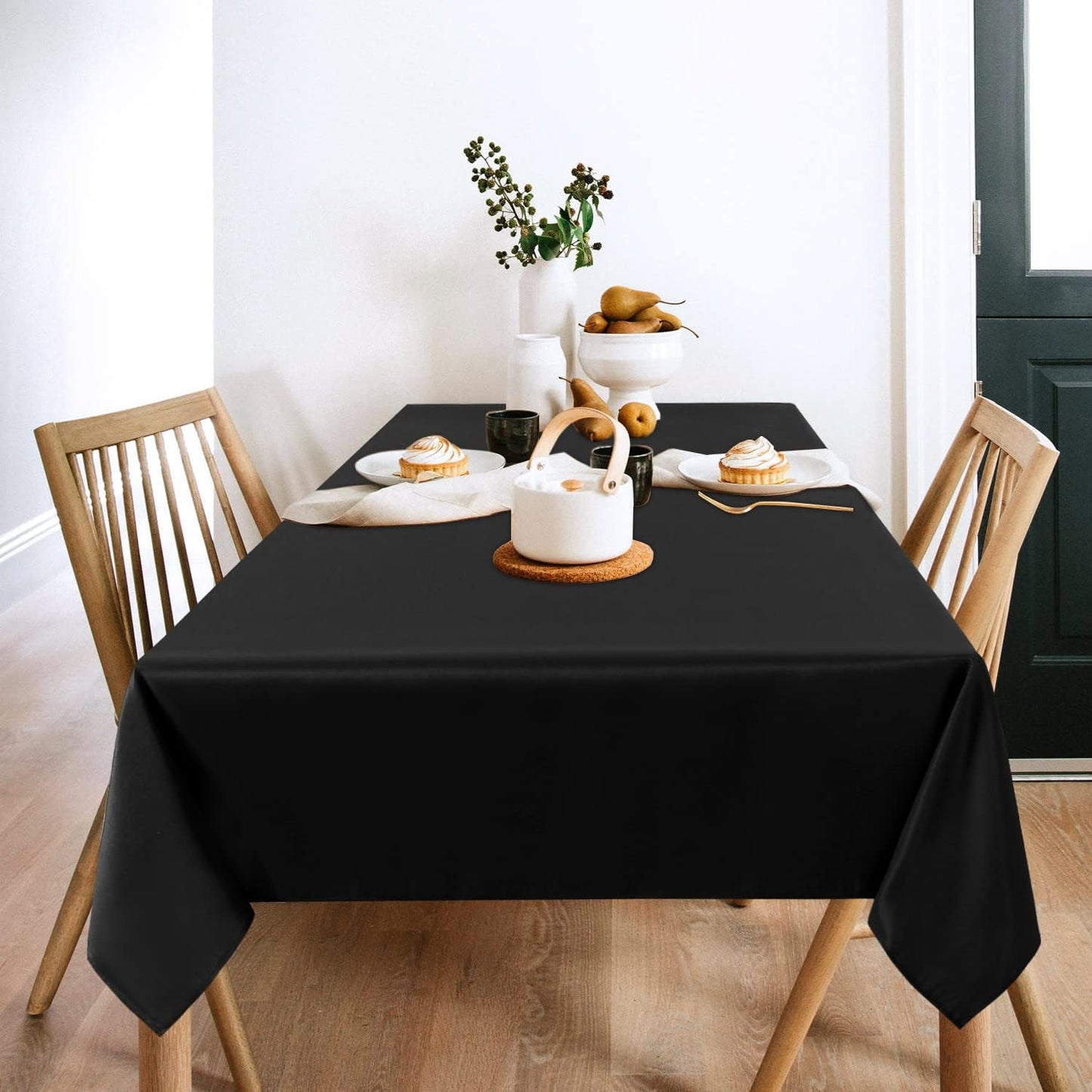 sancua 2 Pack Black Tablecloth 60 x 102 Inch, Rectangle 6 Feet Table Cloth - Stain and Wrinkle Resistant Washable Polyester Table Cover for Dining Tables, Buffet Parties and Camping
