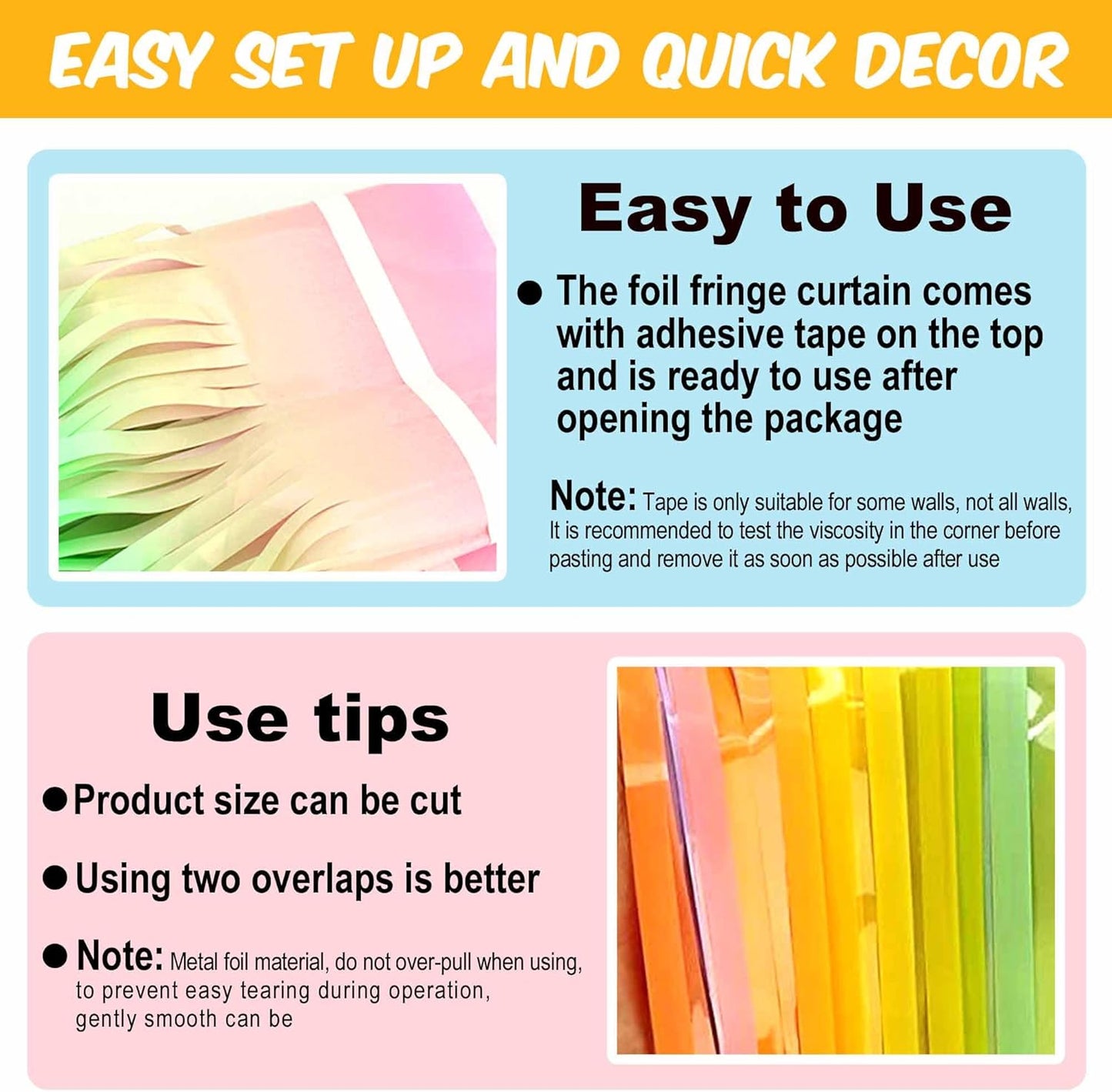 3 Pack Rainbow A Foil Fringe Curtains Backdrop, 3.28 x 9.8 Ft Metallic Streamers Tinsel Curtains Background for Photo Booth, Birthday, Halloween, Christmas, Thanksgiving, New Year Party Decorations