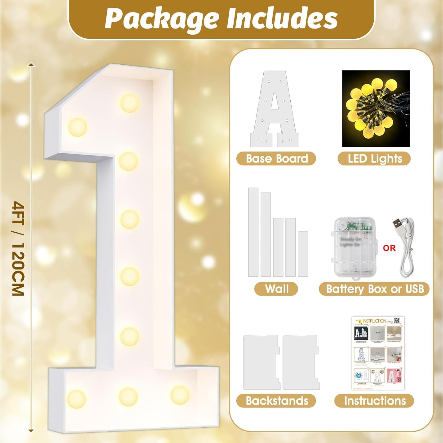 Ledido 4FT Marquee Light Up Numbers Large Light Up Letters for Party Decoration, Marquee Numbers for 7th 17th Birthday Anniversary, Pre-cut Foam Board Assembly Required Number 7