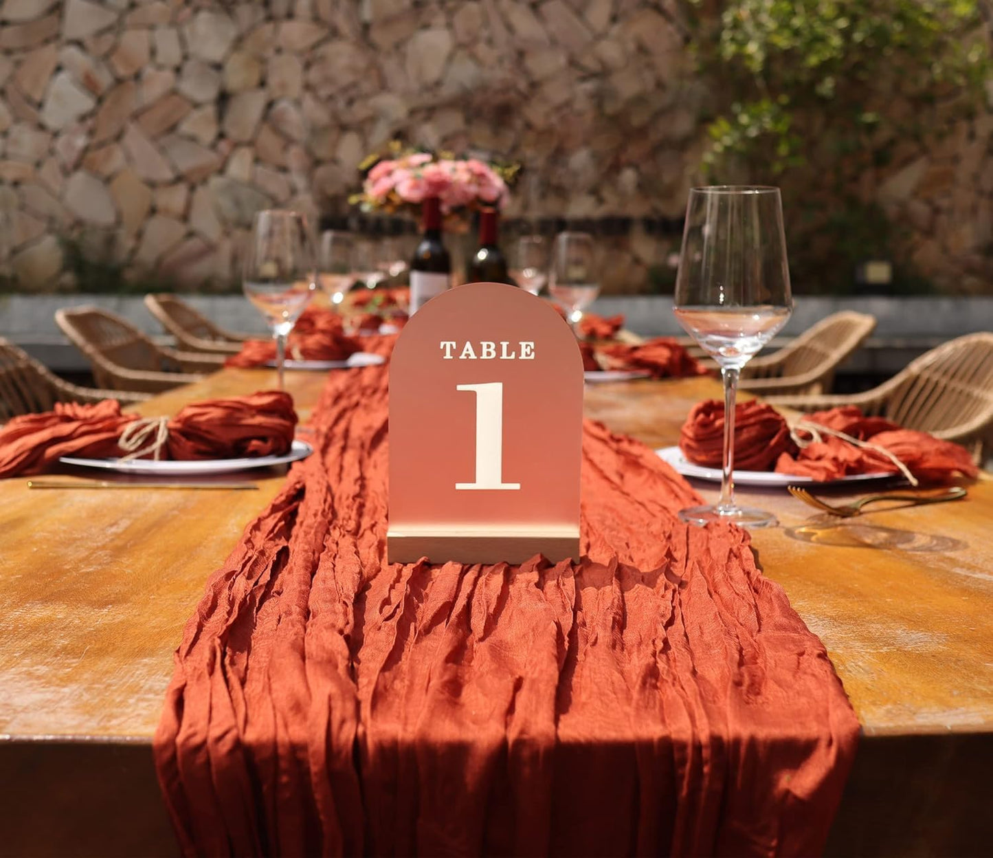 Wedding Table Numbers 26-30, Acrylic Arch Signs with Natural Wood Stands Holders, Rustic Table Decor for Reception & Parties (Frosted White)