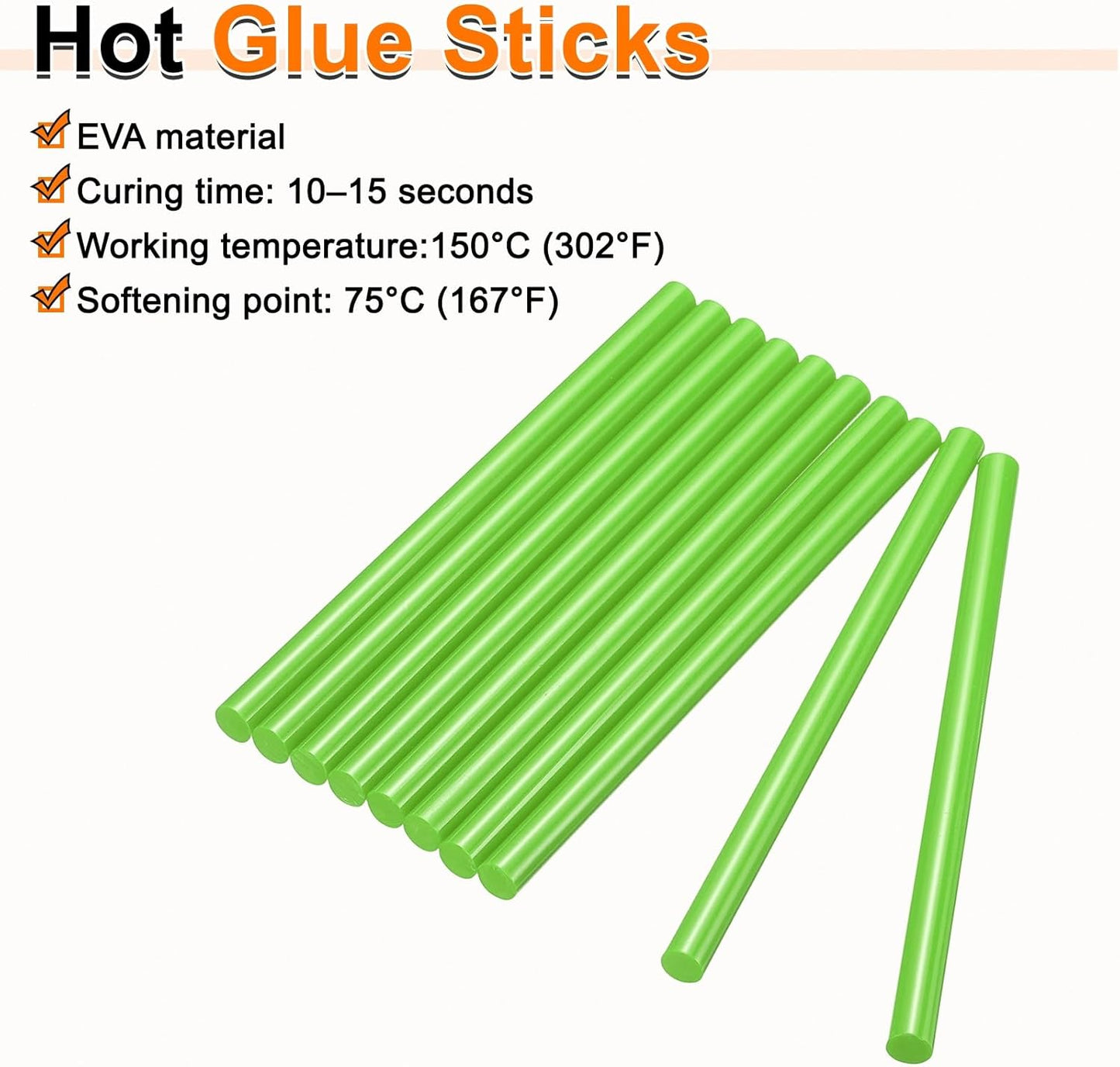 HARFINGTON 10pcs Hot Glue Sticks 0.43" Dia x 9.84" Long EVA Mini Hot Melt Adhesive Glue Stick for Hot Melt Gun Wood Plastic Glass Flowers Fabrics Foam, Light Green