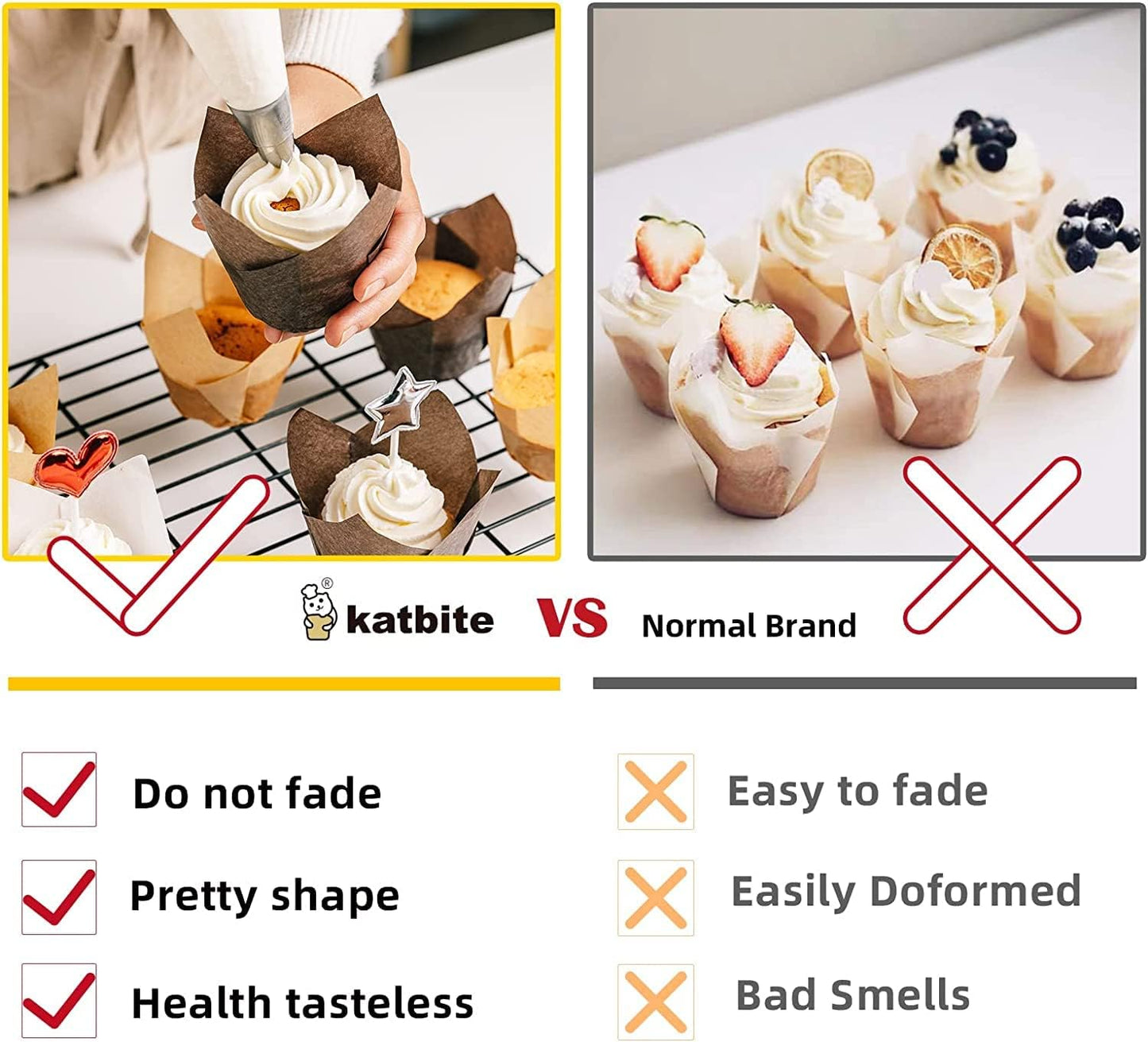 Katbite Tulip Cupcake Liners 200PCS, Muffin Baking Cupcake Liners Holders, Baking Cups (Nature)