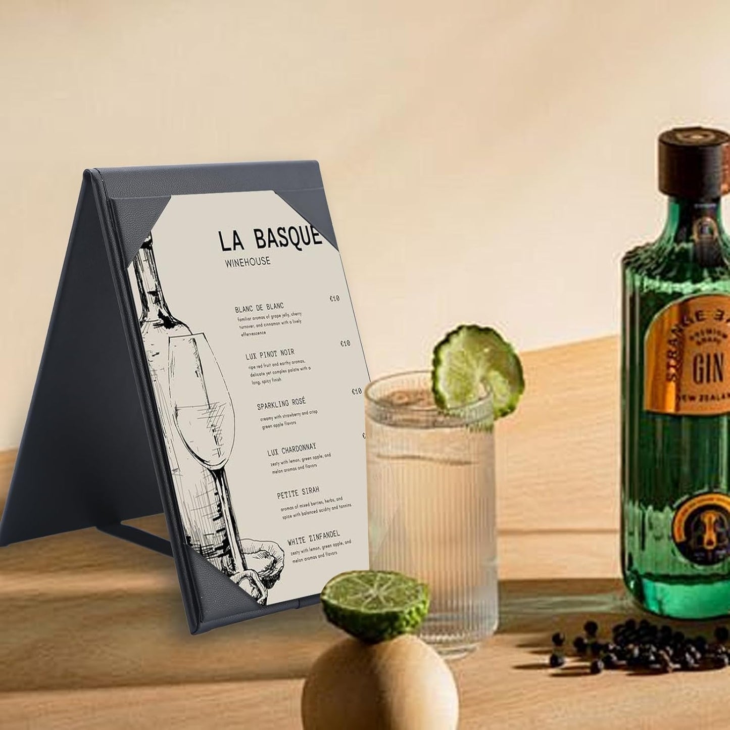 Menu Covers - Set of 10 Double-Sided Table Tent Cards for Restaurant, Dinner Party, and Bar Menus - Includes Bill Holder and Reserved Seating Signs - Easy to Clean and Foldable (10, 4"x6")