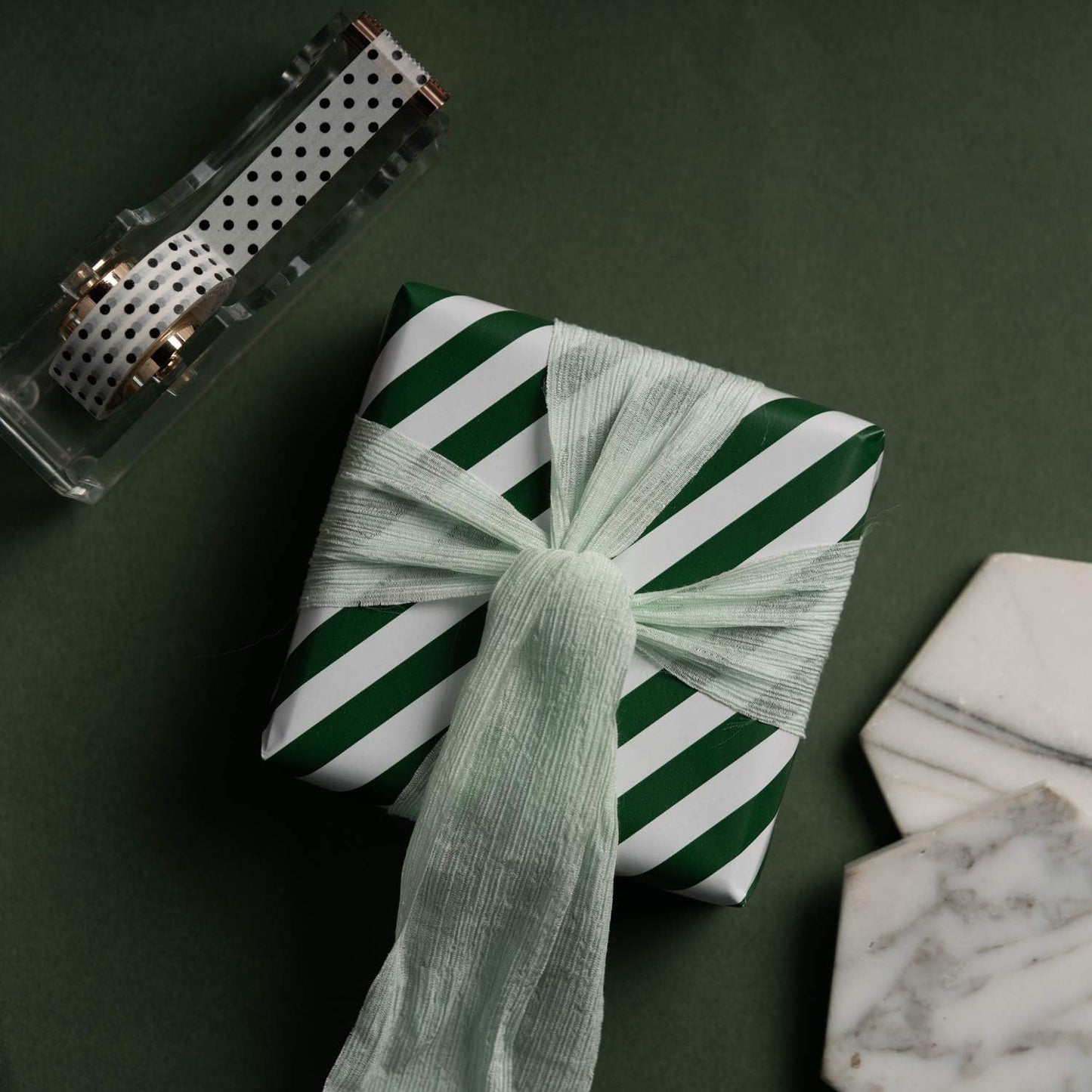 WRAPAHOLIC Reversible Wrapping Paper - Mini Roll - 17 Inch x 33 Feet - Dark Green and Stripes Design for Christmas, Birthday, Holiday, Wedding, Baby Shower