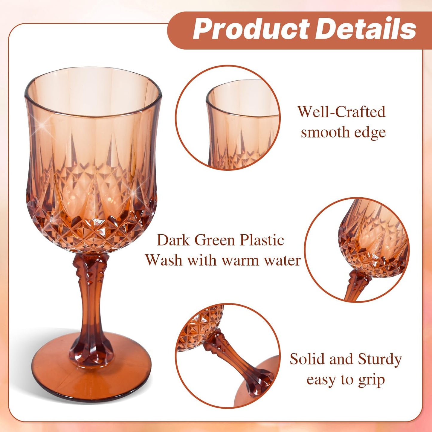 24 Pcs Plastic Rose Gold Stemmed Wine Glasses, 7oz, Unbreakable, BPA-free, Dishwasher Safe, Perfect for Weddings, Parties, and Everyday Use