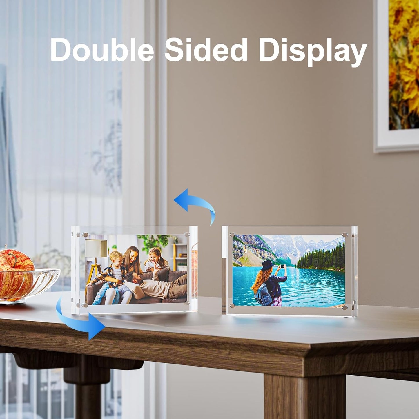 5 Pack 5x5 Acrylic Picture Frames - 20% Thicker Double Sided Magnetic Frame with UV Protection - Freestanding Clear Frameless Display for Tabletops - Modern Photo Frame Set for Home & Office Decor