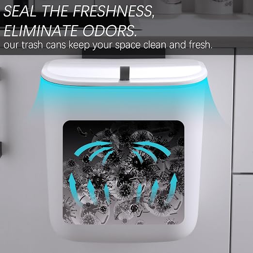 ELPHECO Compost Bin, 2.5 Gallon Hanging Trash Can with Lid, Kitchen Cabinet Door Under Sink Plastic Garbage Can Wall Mounted Slide Open, White - Image 9