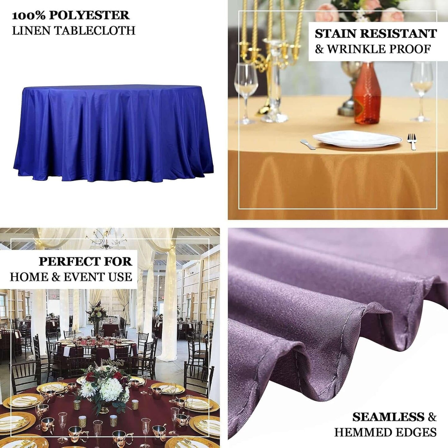 Efavormart Round Tablecloth, 132 Inch Stain & Wrinkle Resistant Washable Table Cloth, Decorative Polyester Fabric Table Cover for Banquet, Wedding, Dining- Red