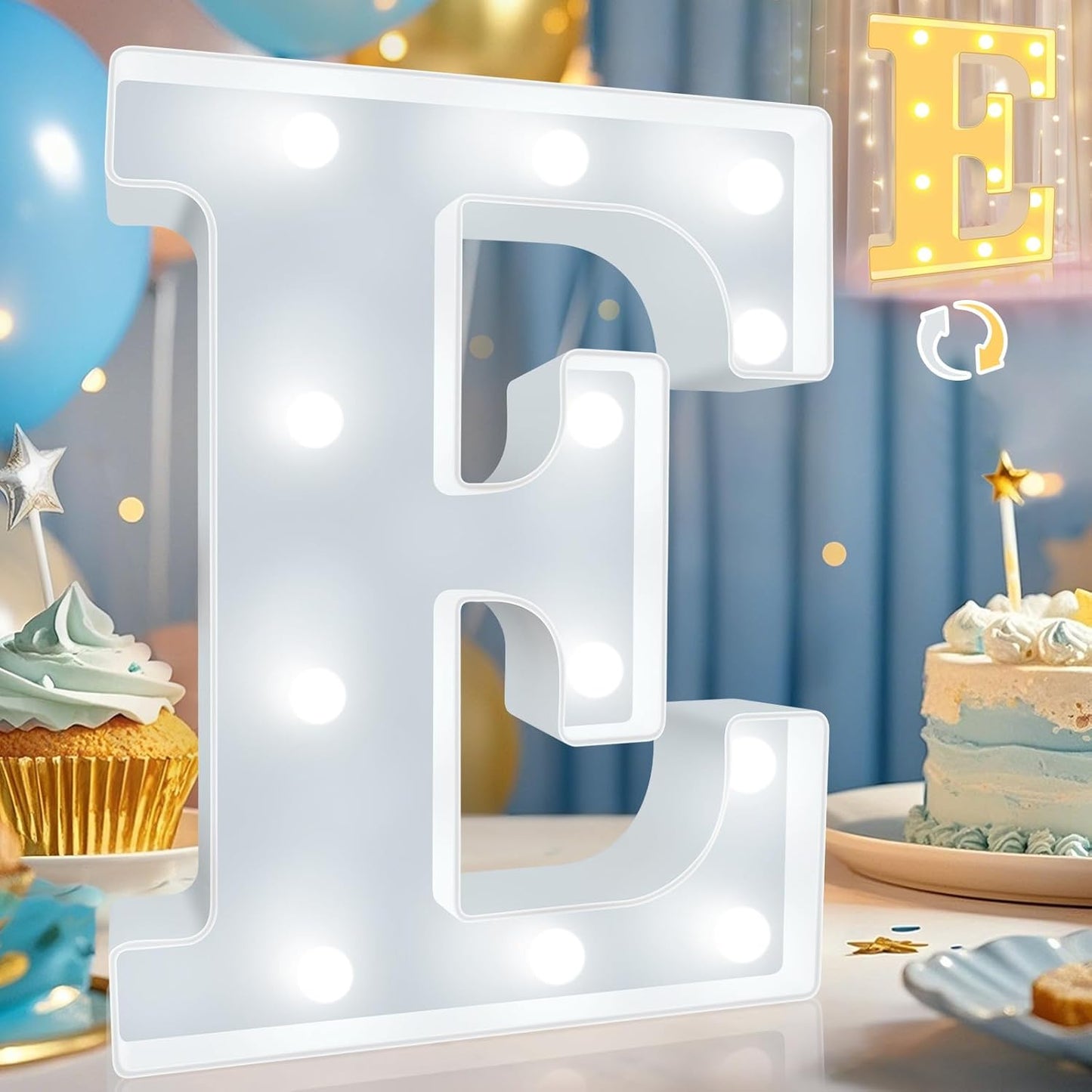 Pooqla LED Marquee Letter Lights, Warm White and Cool White Decorative Lighted Letters, Light Up Alphabet Letters for Boys Girls, Party, Wedding, Bar, Night Light, Birthday Decoration, Letter E