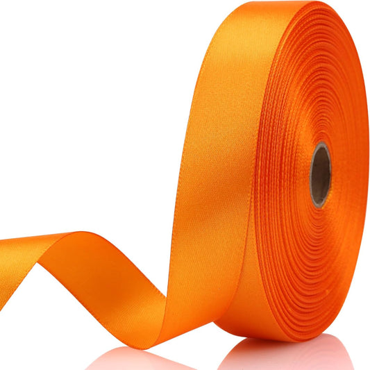 Orange Ribbon 7/8 Inch 60 Yards Satin Craft Ribbon-Single Face Polyester Ribbon for Handmade Roses,Gift Wrapping,Timeless Flower,Bouquets,Wedding and Party Decoration