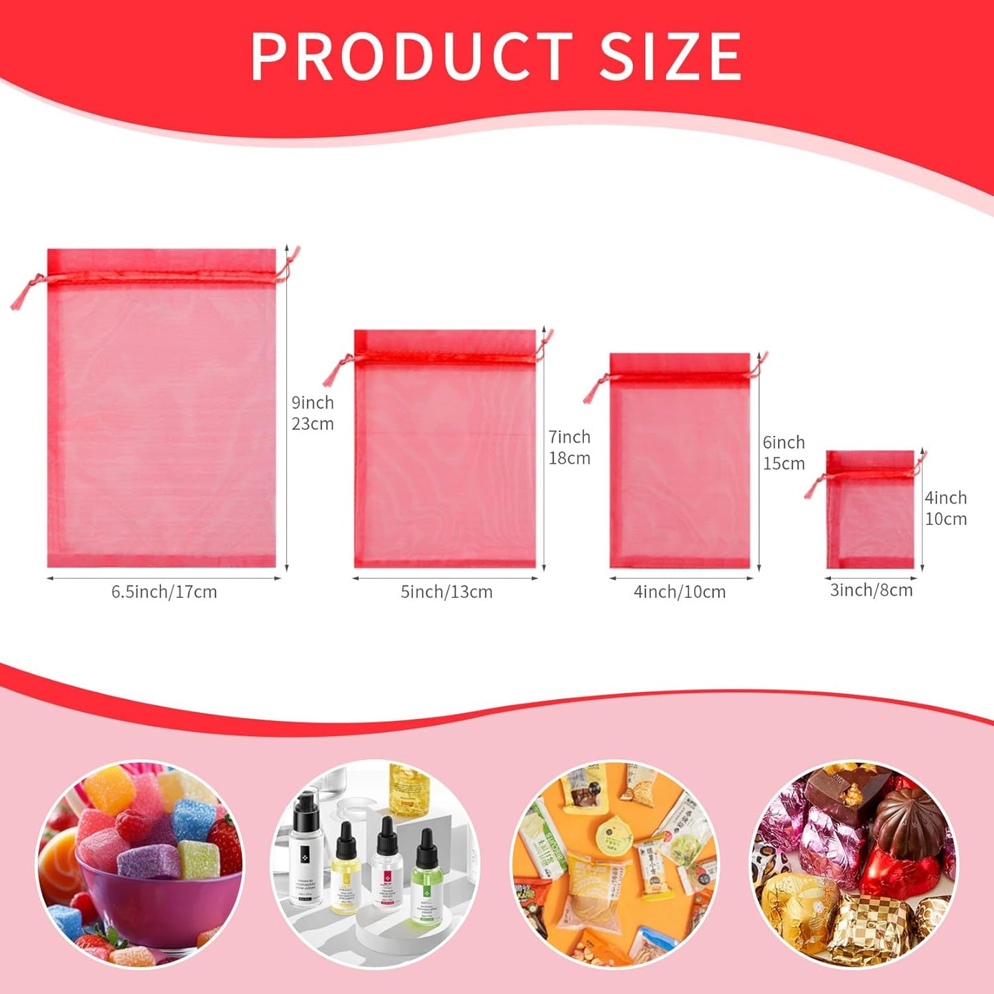 50 Pcs 4x6 Inch Organza Bags, Mesh Bags Drawstring Sachet Bag Small Pouch Bag for Christmas Gift Party Favor Wedding(Red)