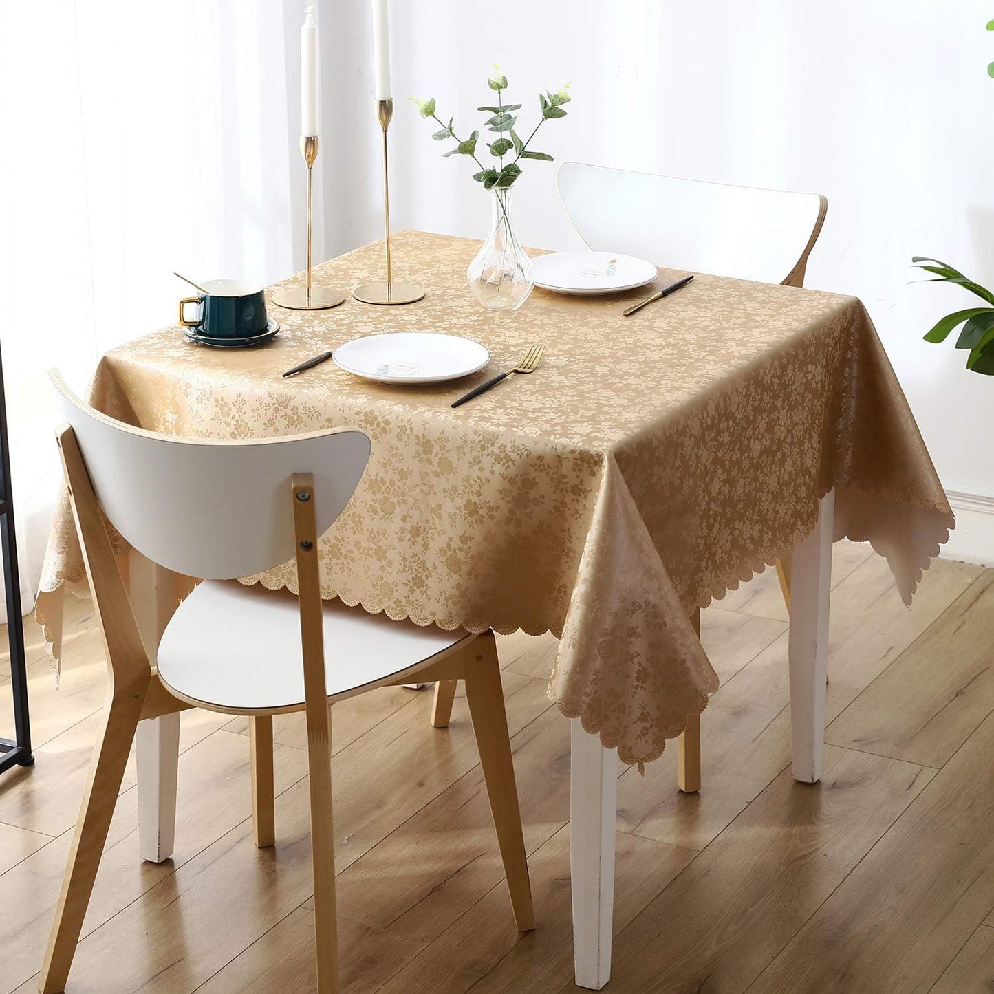 Smiry Square Table Cloth, Waterproof Heavy Duty Vinyl Tablecloths, Wipeable Washable Table Cover for Kitchen and Dining Room (Brown, 54" X 54")