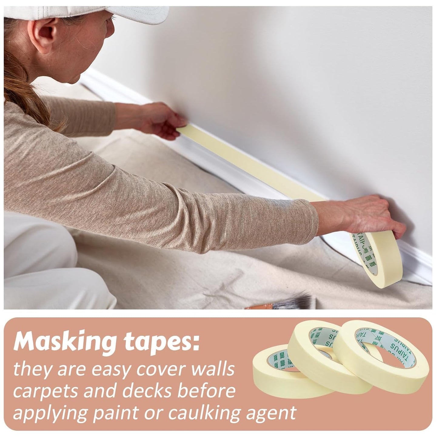 Masking Tape Bulk General Purpose Masking Painting Tape 55 Yards for Painting Home Office School Stationery Arts Crafts Basic Use, Easy Removal(60 Rolls,0.8 Inch)