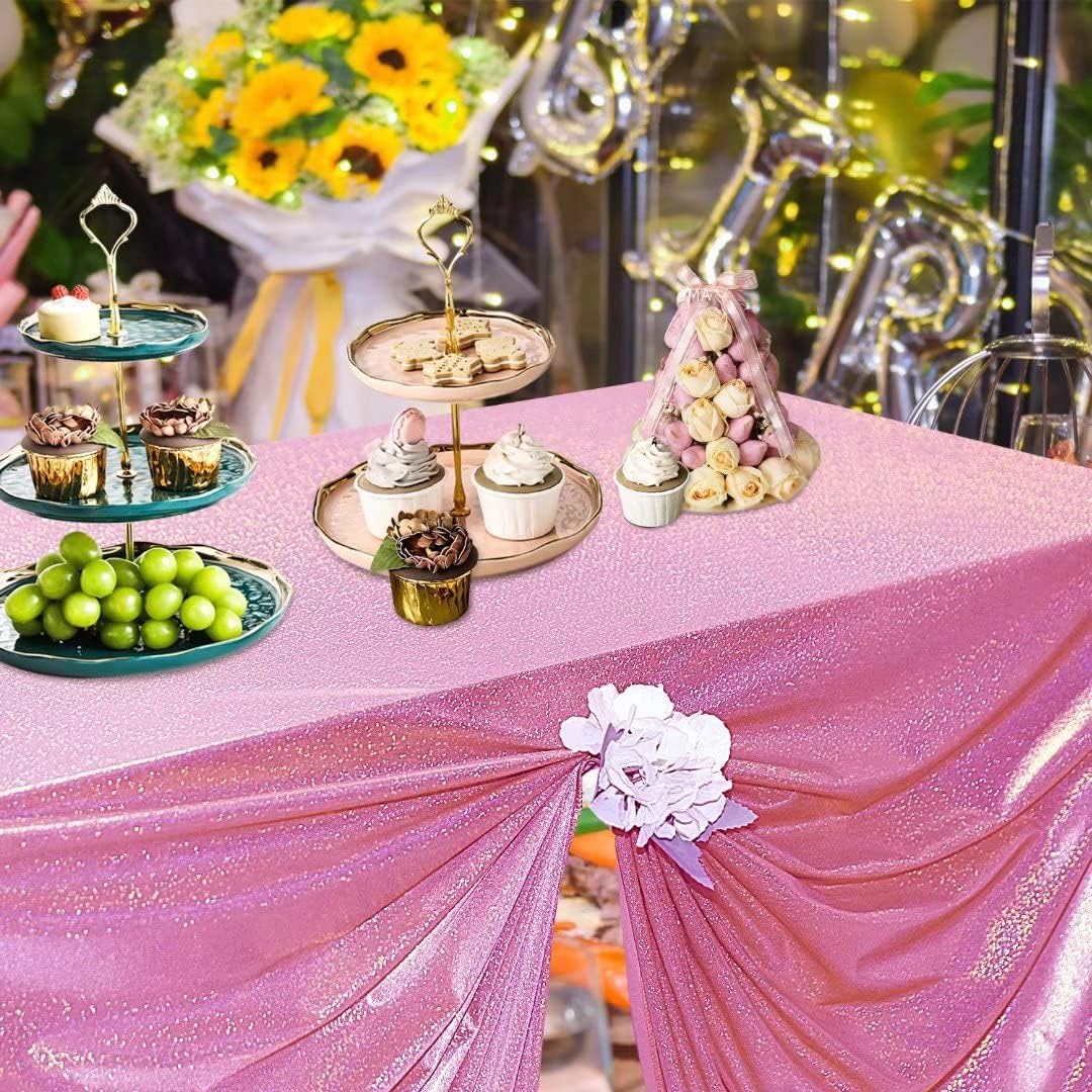 Fitable Pink Sequin Tablecloth for Parties 52x70 Inch - Sparkle Glitter Table Cloth Laser Rectangle Overlay for Wedding Baby Shower Ceremony Birthday Holiday Banquet