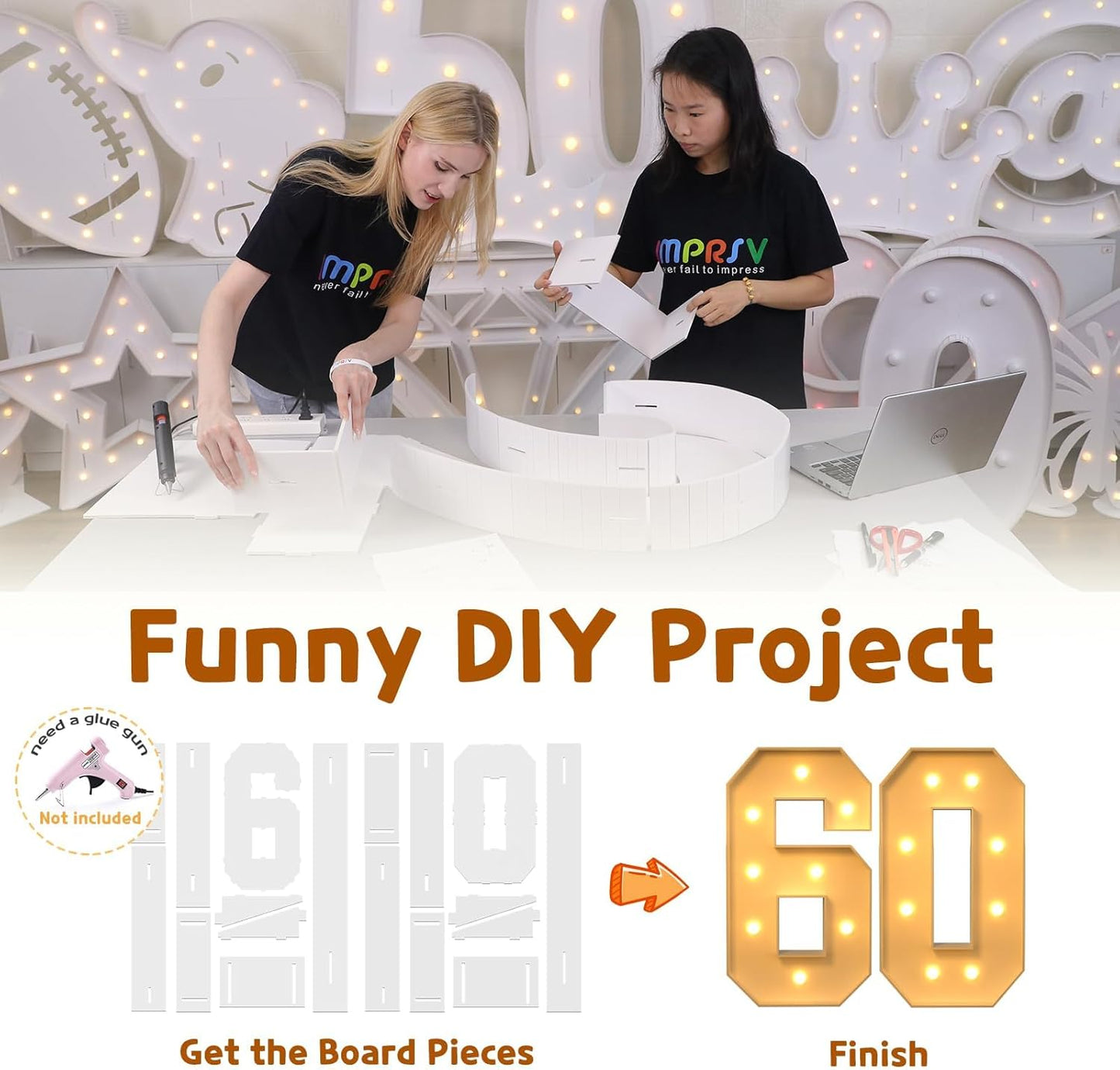 imprsv 3FT Marquee Light Up Numbers, Marquee Numbers 60th Birthday Decorations for Women Men, 60th Birthday Women Foam Board Anniversary Party Decorations Arch Kit (DIY)