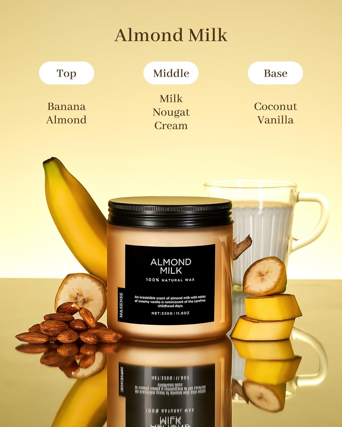 M&SENSE Creamy Vanilla Scented Candle, 11.6oz Clean Non Toxic Home Sweet Scent 70 Hours Burn Time Fragrance Candle for Women Teacher Friends, 2 Wick Natural Soy Wax for Home Decor